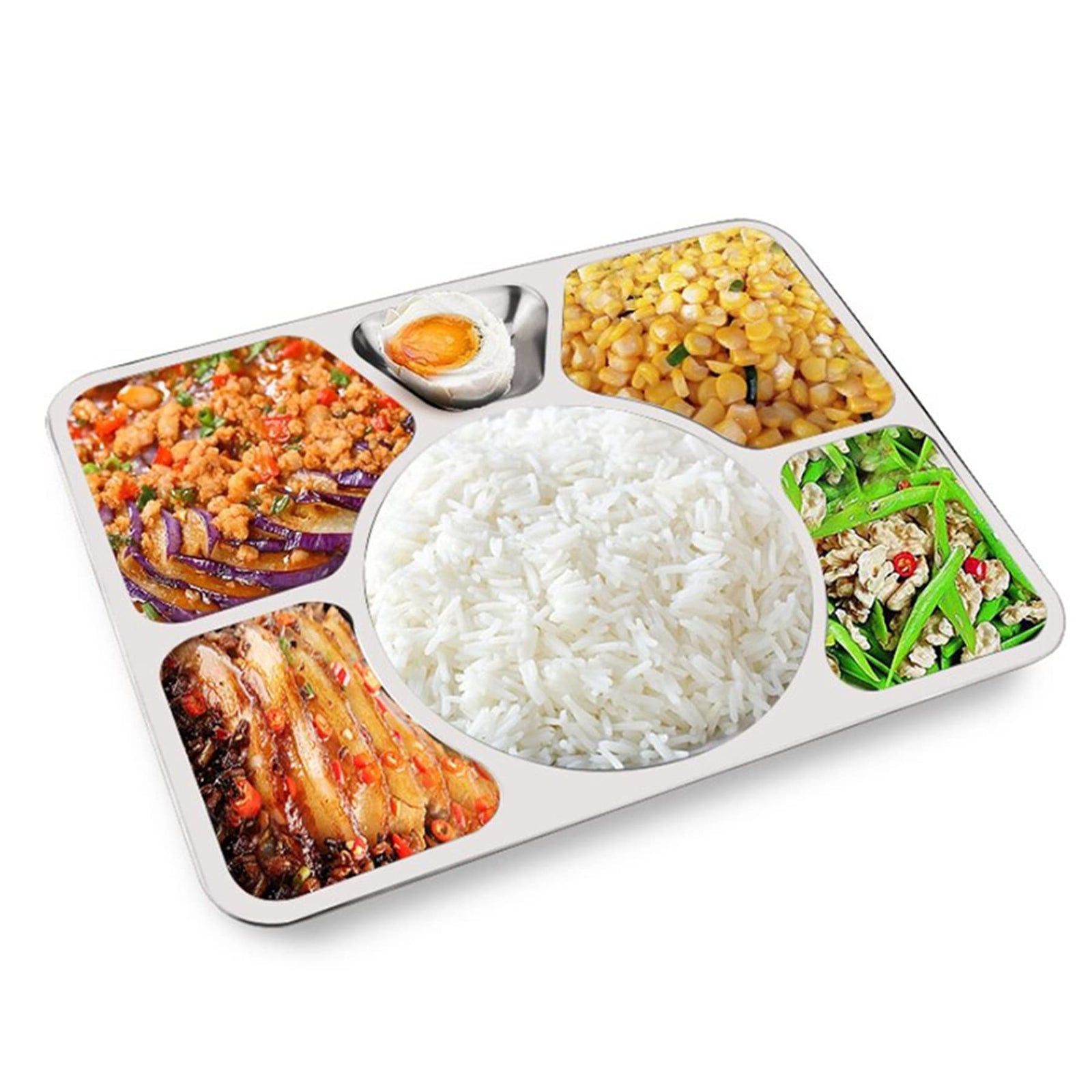 BLACKSTONE Stainless Steel Divided Plate, Dinner Snack Serving Plate with 6 Compartment, Metal Food Trays for Kids, Adults, Camping, Diet Food Portion Control, Picky Eaters