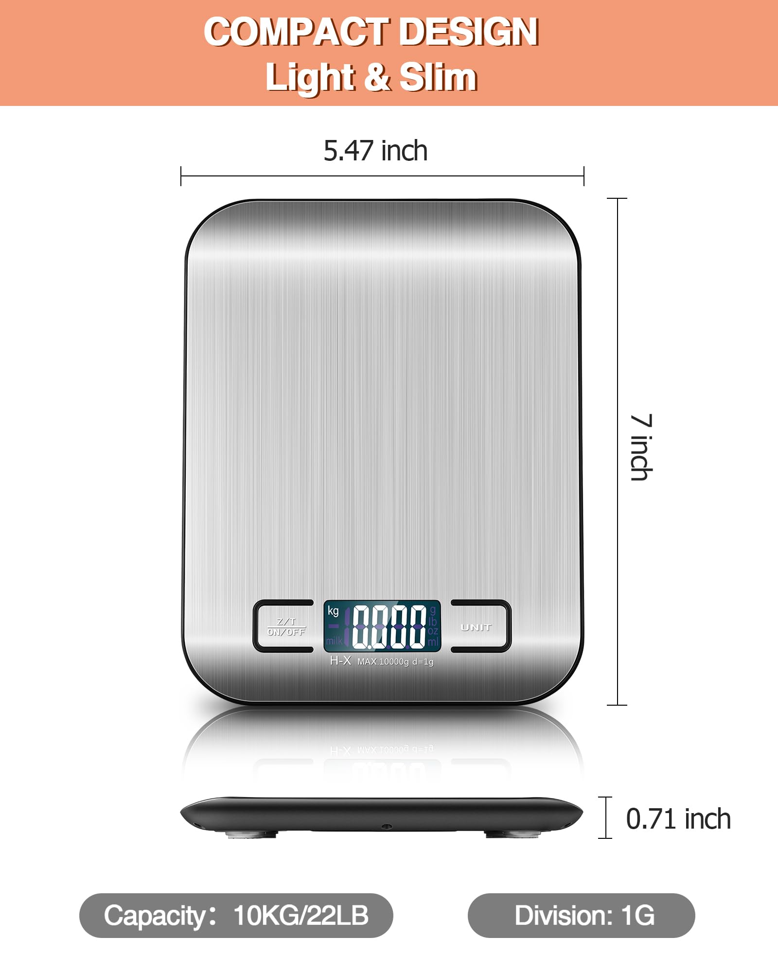 Letron Digital Kitchen Scales 10 kg Kitchen Scales with LCD Display and Tare Function, Kitchen Scales for Baking and Cooking, Measuring Ingredients, Jewellery so on, 1 g