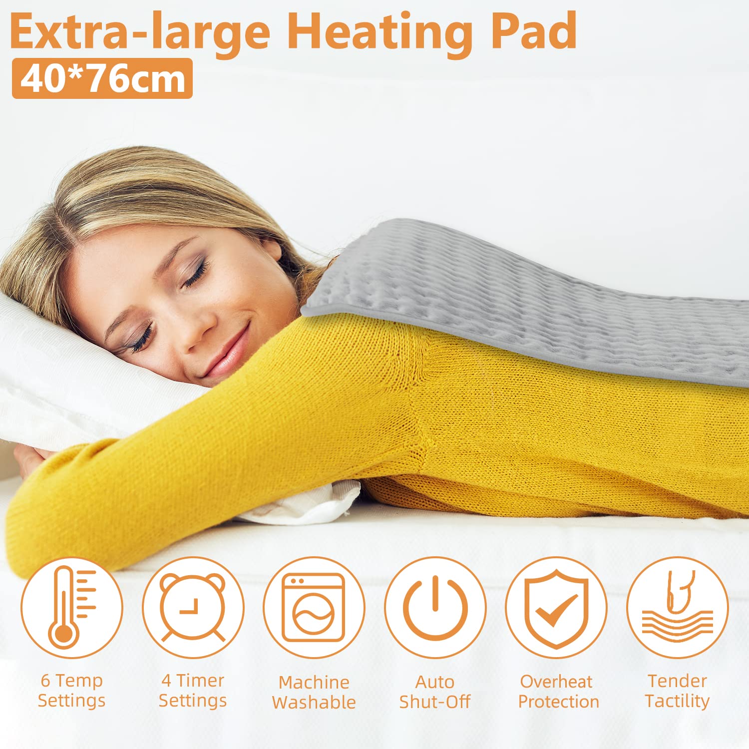 AMINAC Electric Heating Pad for Pain Relief of Back Neck & Shoulder,40x76cm,6 Electric Temperature Options,4 Timer Settings,Auto Shut Off Fast heat pad with Controller,Grey