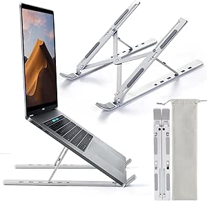 SKY-TOUCH Laptop Stand for Desk, Adjustable ABS+Silicone Foldable Portable Laptop Holder, Ventilated Cooling Notebook Stand for MacBook Pro Air, Lenovo, Dell, HP, Laptops,Tablet - silver-new