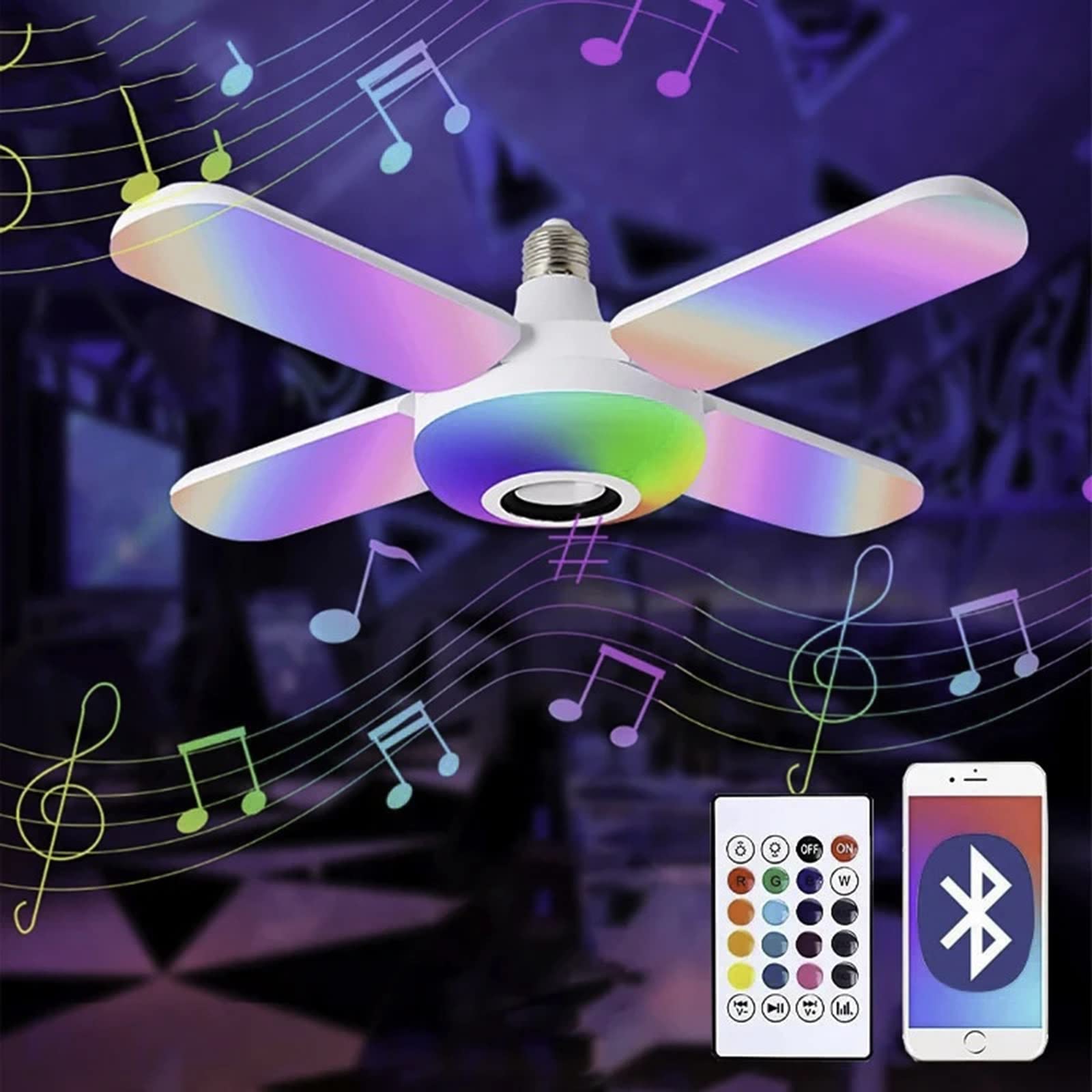 Fitto LED RGB Bluetooth Wireless Bulb, Fan Shaped, 24 Keys Remote Control, For Bedroom