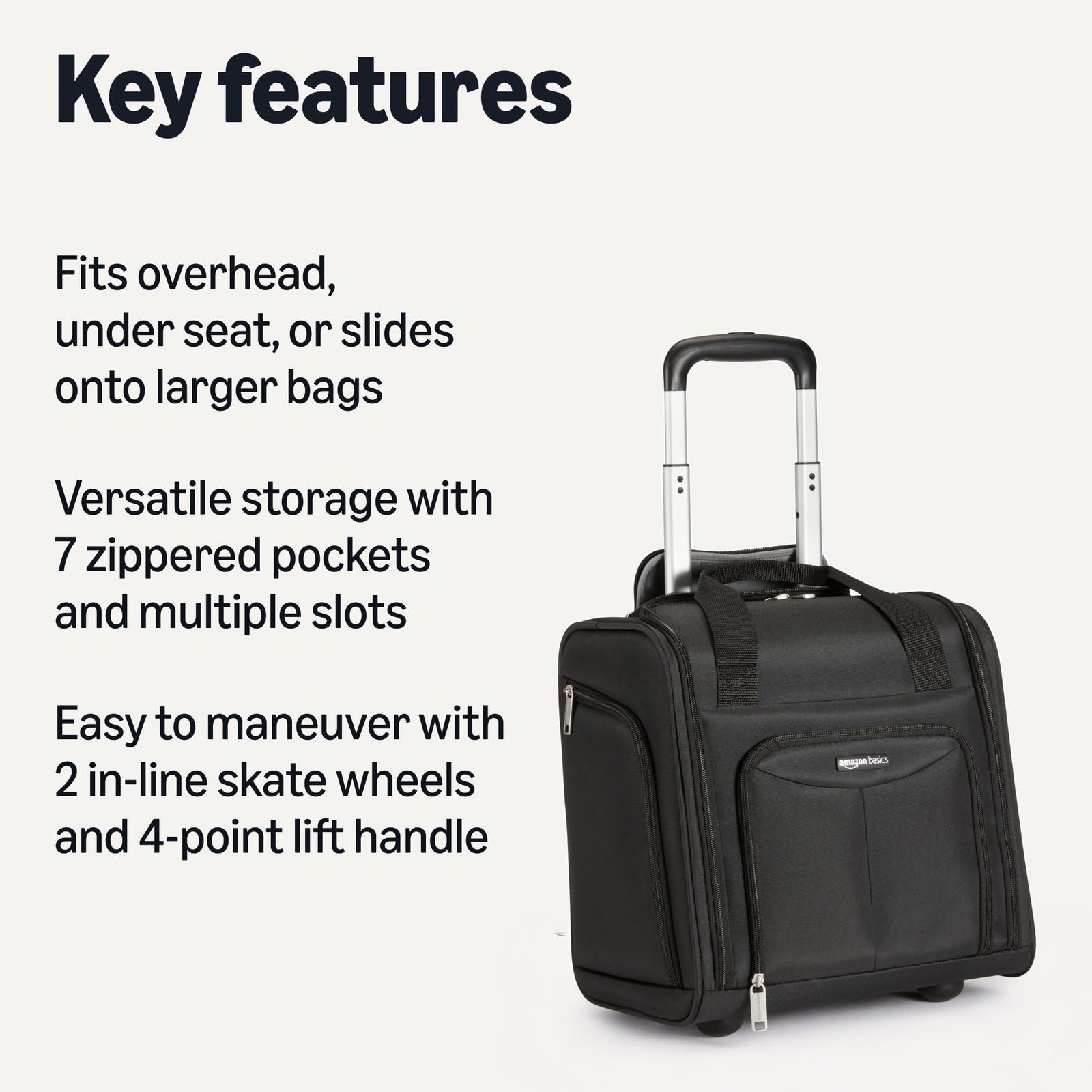 Amazon Basics Underseat Carry-On Rolling Travel Bag with (35cm), Black
