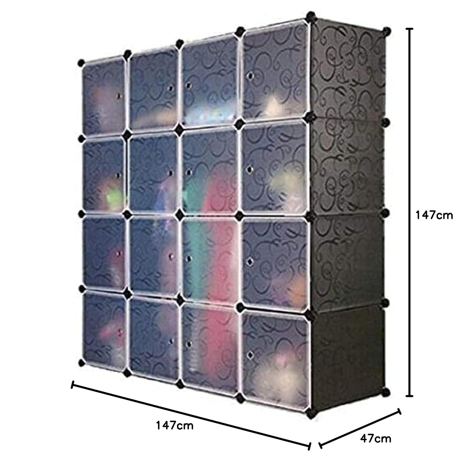 16 Cube Storage Cupboard Cabinet Wardrobe (BLACK)