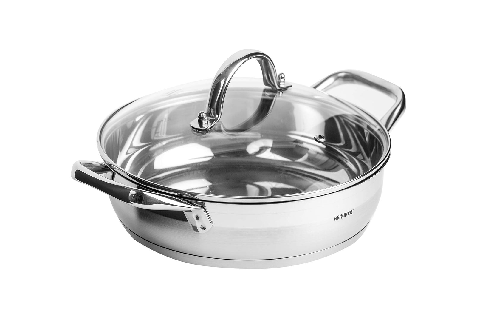 Bergner Gourmet Cooking Pot With Glass Lid Set Of 2 BG9848, Silver, 24 cm, Stainless Steel