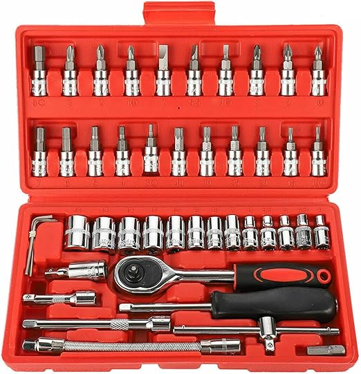 Seeyo 46Pcs Ratchet Wrench Socket Tools Set Metric 1/4'' Drive Screwdriver with Box