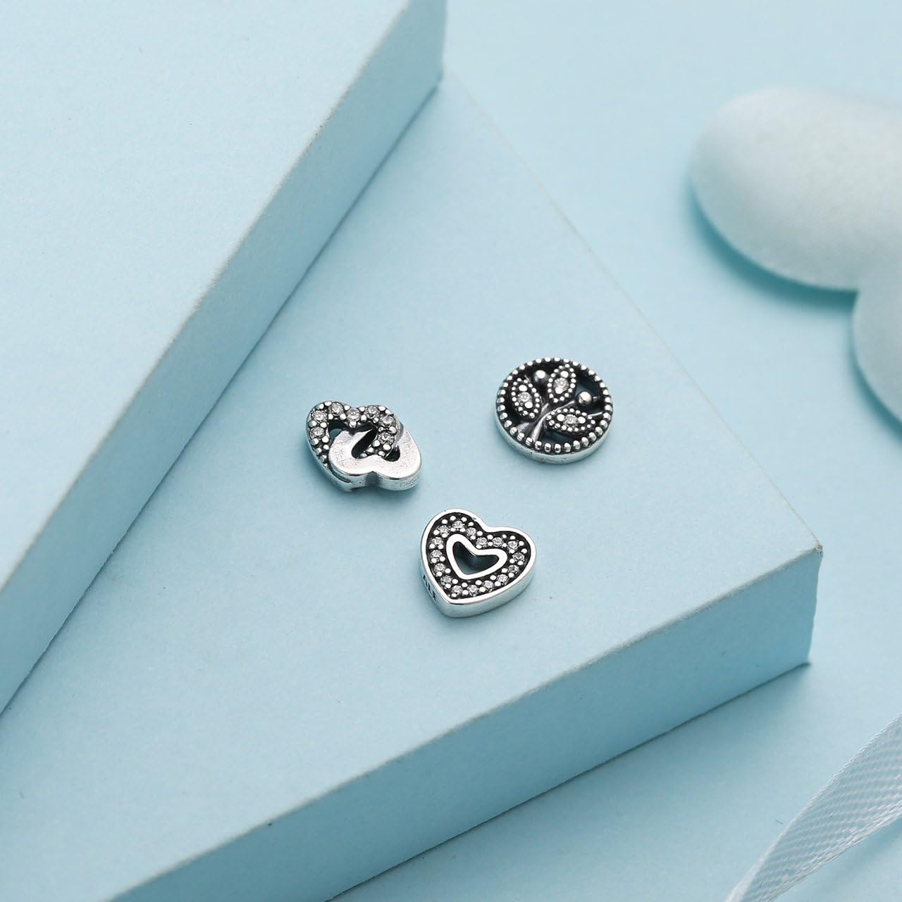 Pandora Love and Family Petites 925 Sterling Silver Cubic Zirconia Floating Charm Set - 3 Pieces, Silver