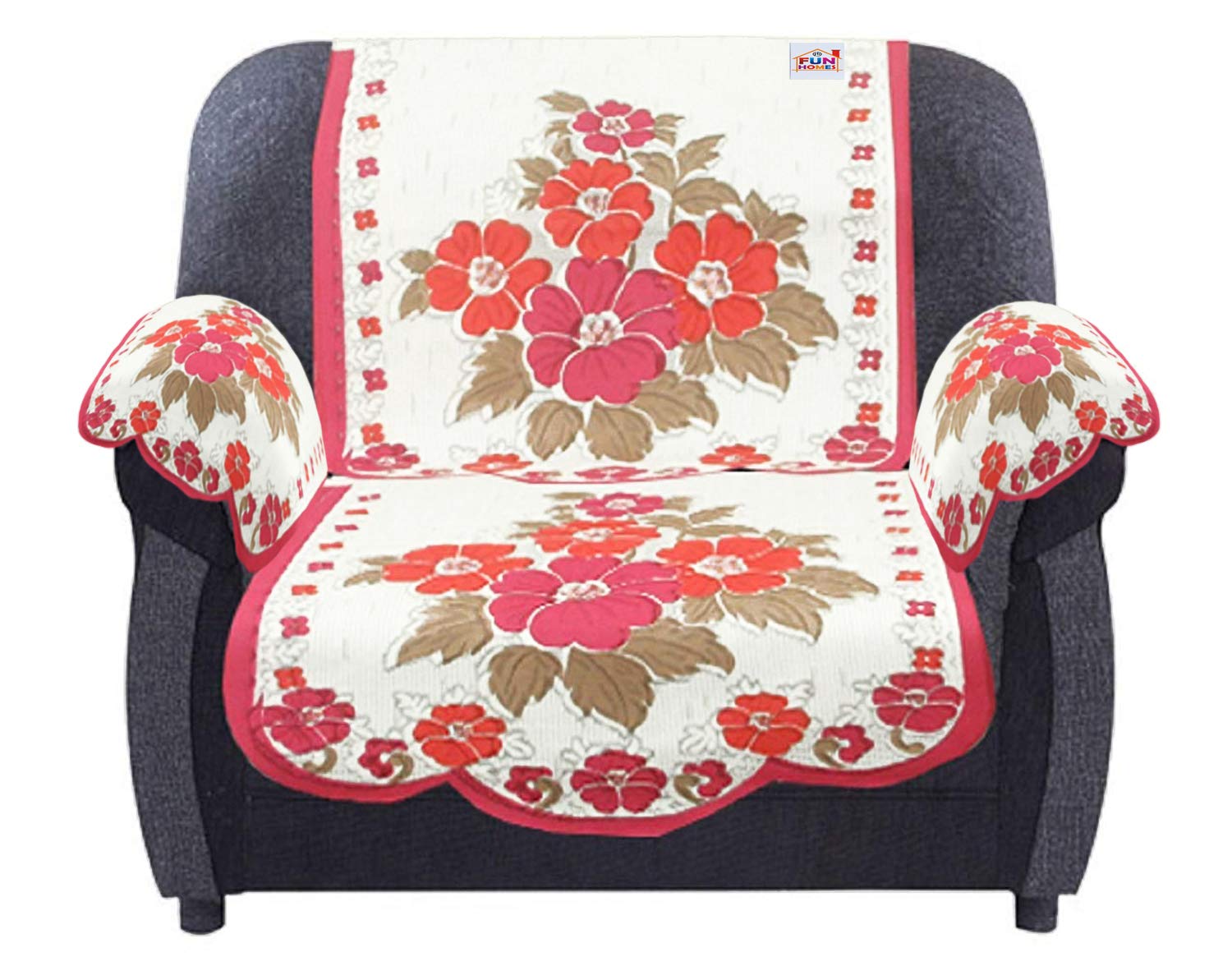 Fun Homes Flower Design Cotton 5 Seater Sofa Cover Set with 6 Pieces Arms Cover (Set Of 16,White & Pink)-FUNNHOM11974