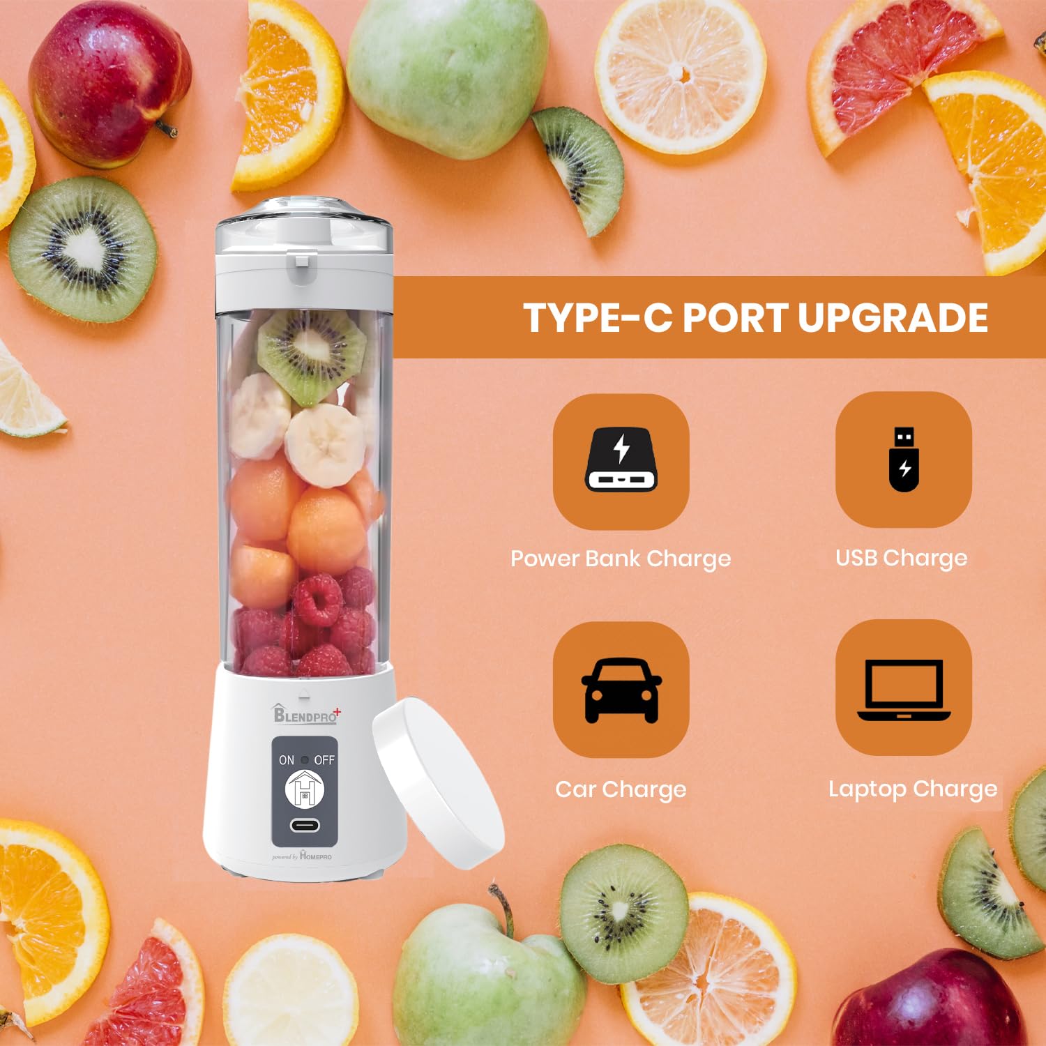 HOMEPRO Better Value for Better Living Blendpro Plus Portable Juicer Blender Shakes & Smoothies Fresh Juice Blender with 400ml White