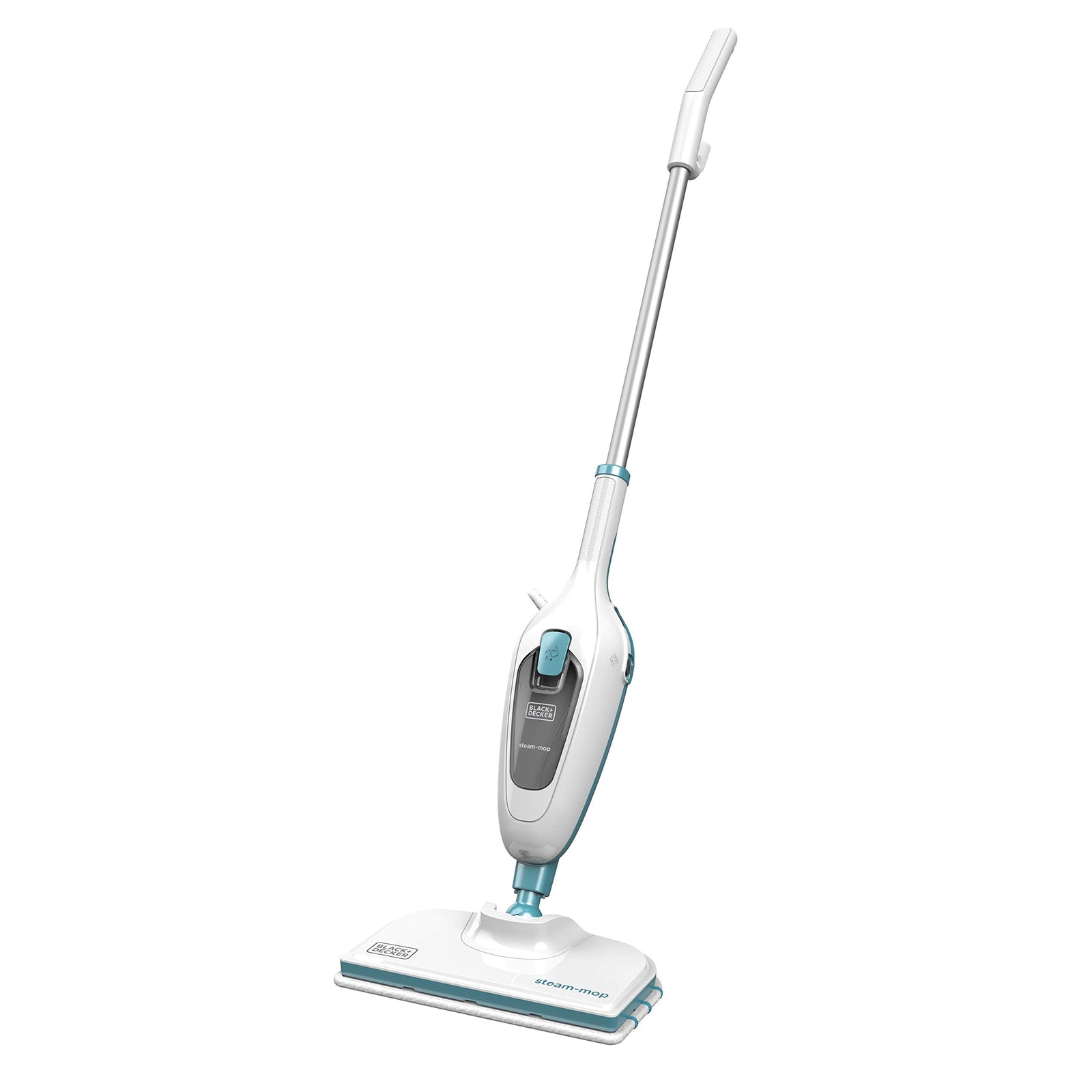 BLACK+DECKER Steam Mop, 1300W, Superheated Steam, 180° Swivel Steering, Microfiber Pad, 4m Cable, Safe on All Sealed Floors, for Home & Office, ECO Friendly, White/Blue - FSM13E1-B5