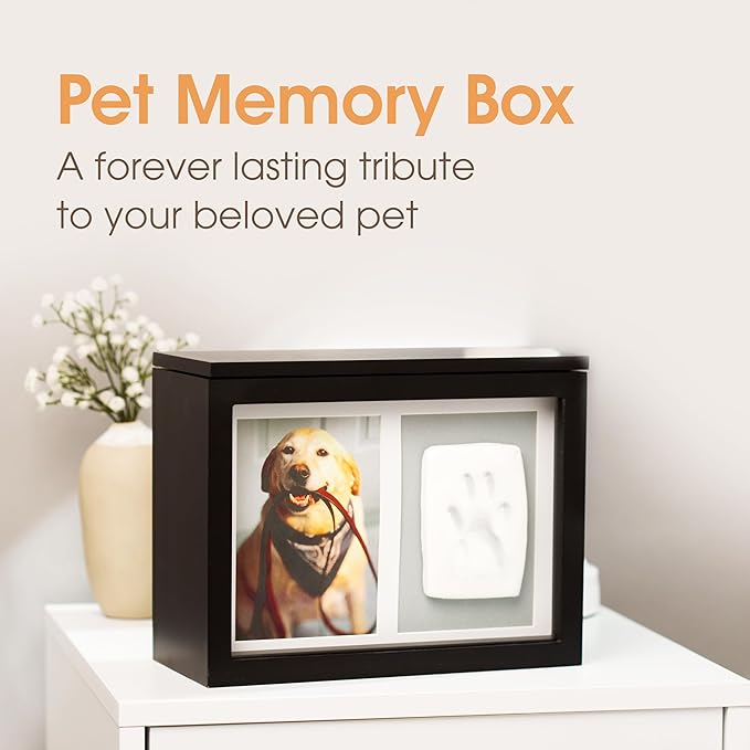 Pearhead Pet Photo Memory Box And Impression Kit For Dog Or Cat Paw Print, Black