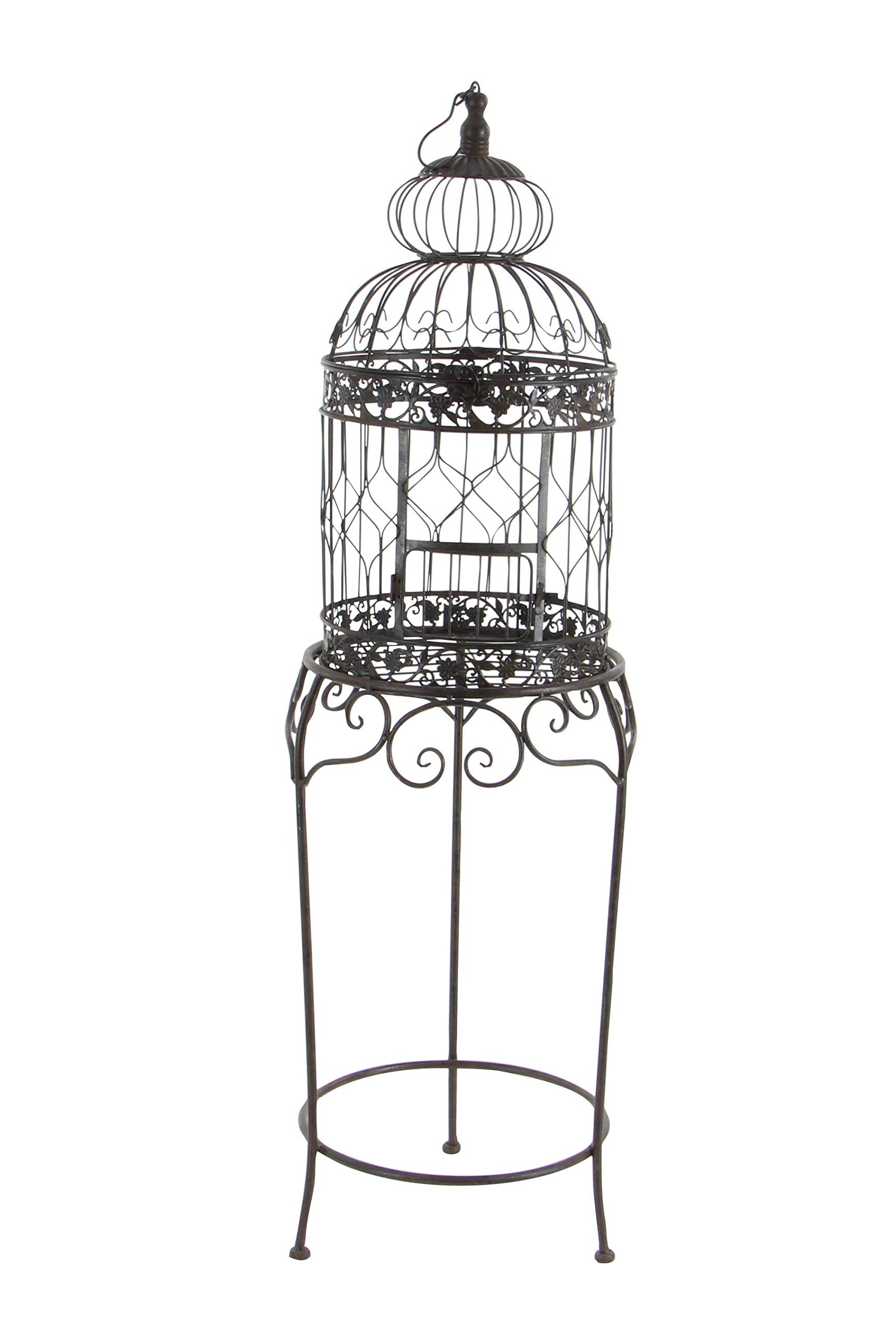 Deco 79 Metal Abstract Birdcage with Latch Lock Closure and Top Hook, 14