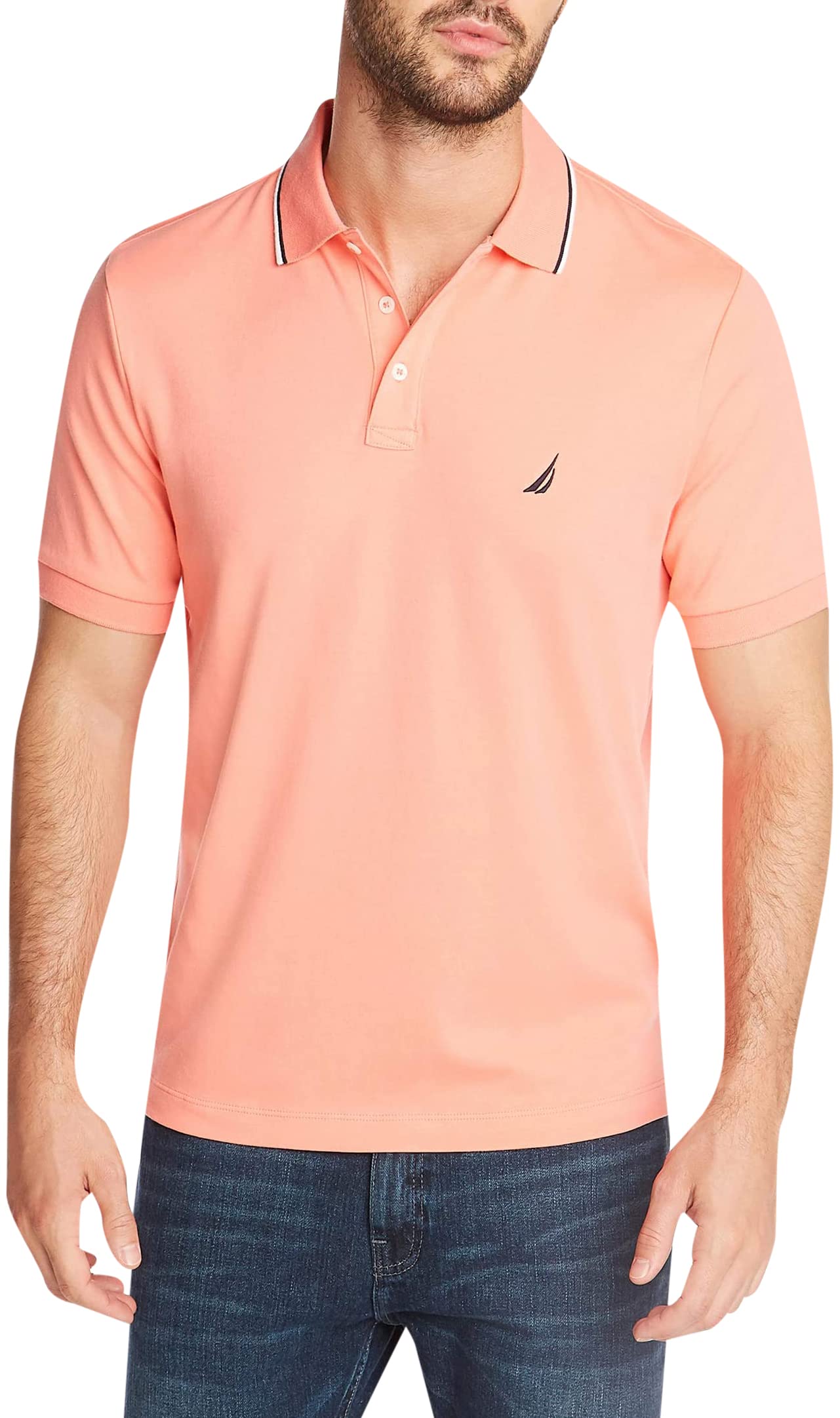 Nautica Men's Classic Fit Short Sleeve Dual Tipped Collar Polo Shirt