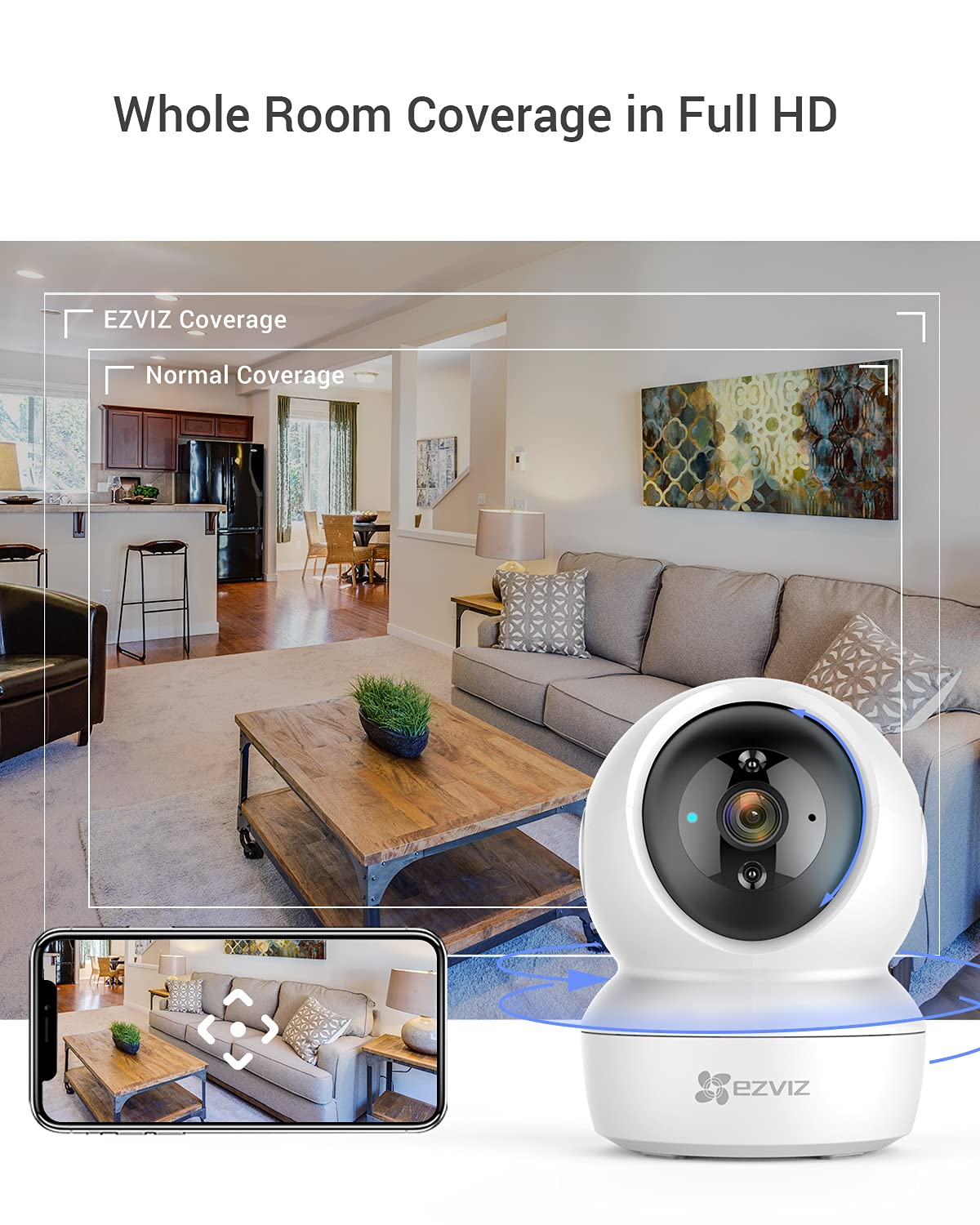 EZVIZ C6N Security Camera, 1080p CCTV Camera for Home, Wifi Indoor 360 Camera, Baby Monitor Surveillance Camera with Motion Detection, Smart Tracking, Two-Way Audio, Night Vision, Works With Alexa