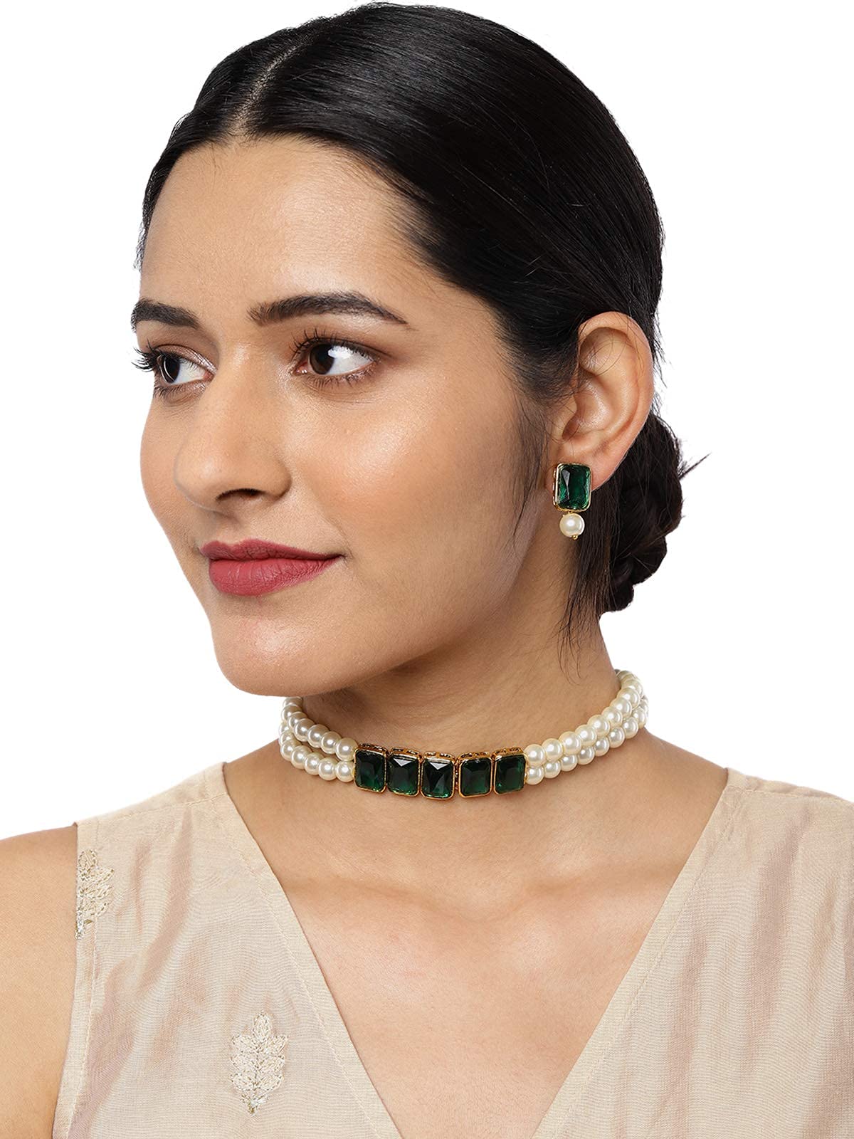 ZAVERI PEARLS Jewellery Set For Women (Green) (Zpfk9092)