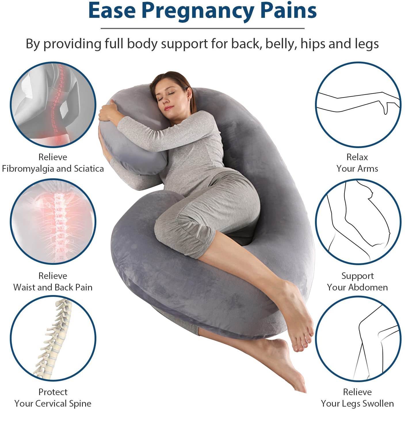 Sulfar MRIMAYA Home Pregnancy Pillow, 140 cm Full Body Pillow Maternity Pillow for Pregnant Women,Comfort C Shaped Pillow with Removable Washable Velvet Cover