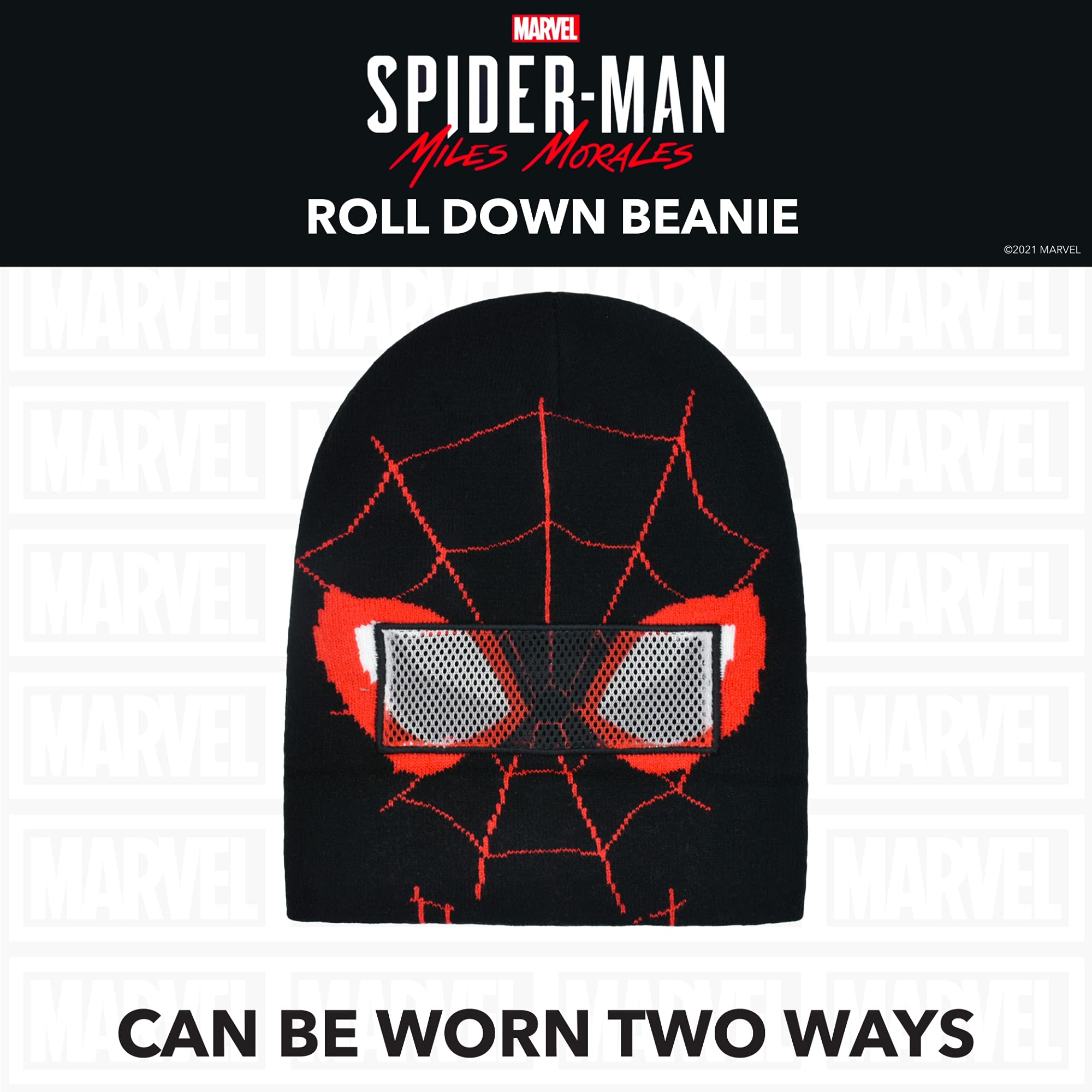 Concept One unisex-adult Marvel Spider-man Miles Morales Roll Down Cuff Beanie Hat, Knitted Winter Skull Cap Beanie Hat