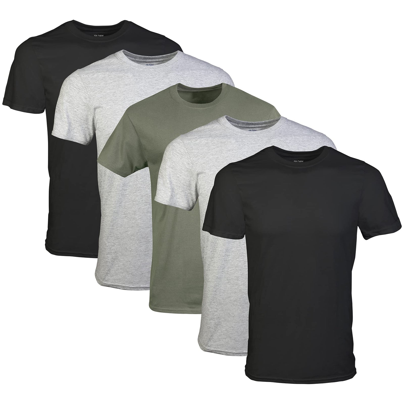 Gildan mens Crew T-shirts Underwear (pack of 5) Size: XXL Color: Black/Sport Grey/Military Green