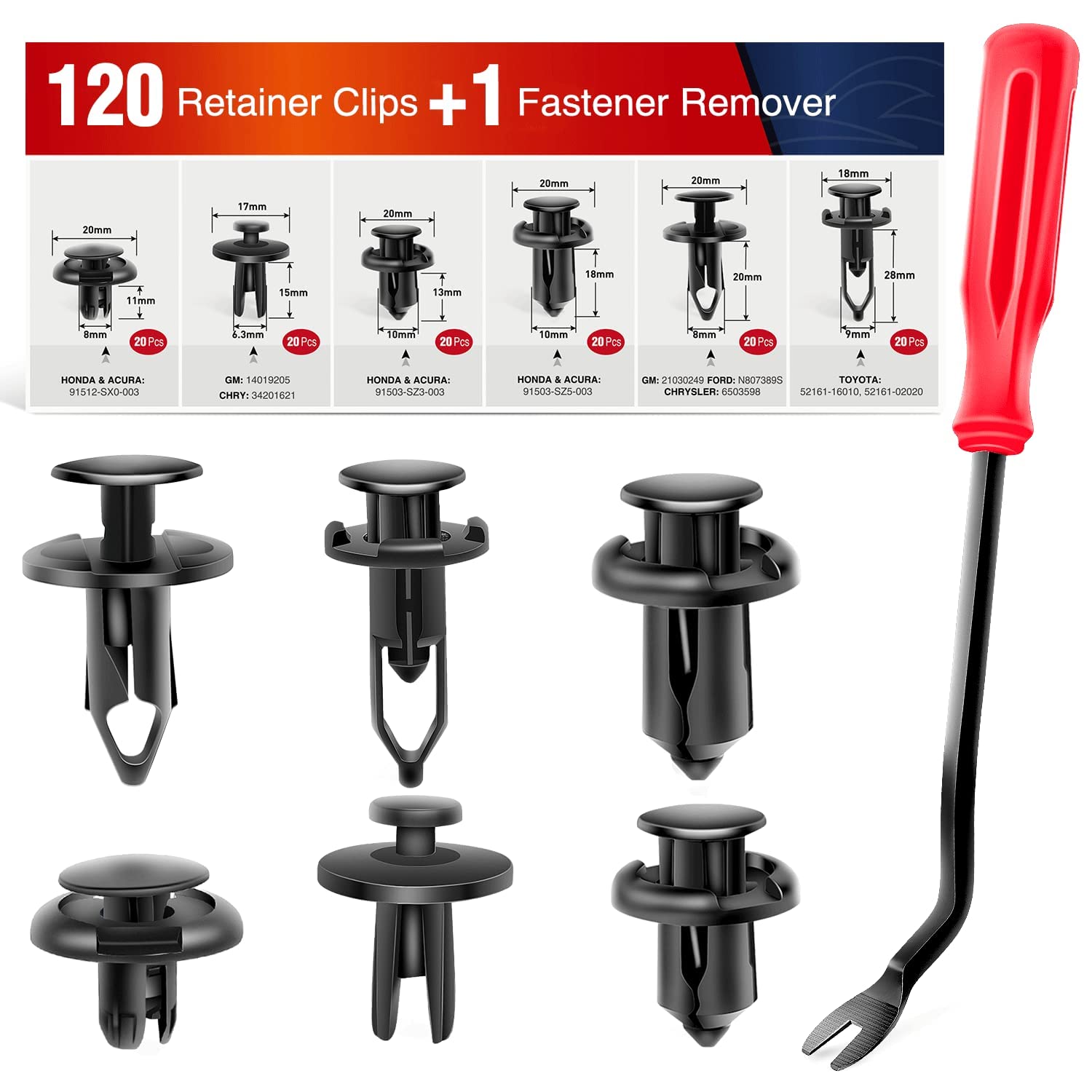 Nilight 120-Piece Car Retainer Clips & Fastener Remover Kit – For GM, Ford, Toyota, Honda, Chrysler