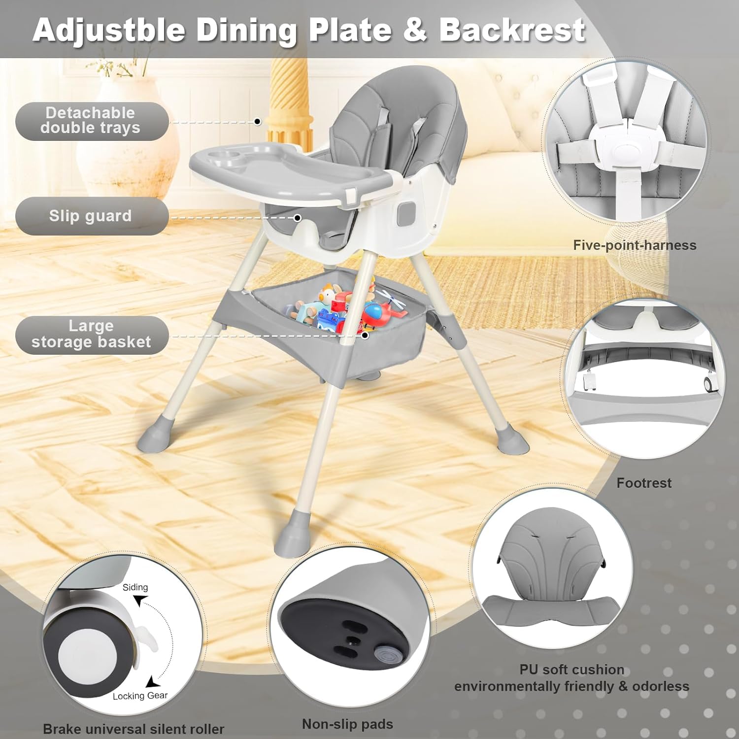 OYDAS High Chair Baby Feeding,4 in 1 high Chairs for Baby and Toddlers,High Chair baby Feeding,Travel Foldable High ChAir with Foot Rest,Baby Eating Chair,Adjustable Height & Recline (gg157)