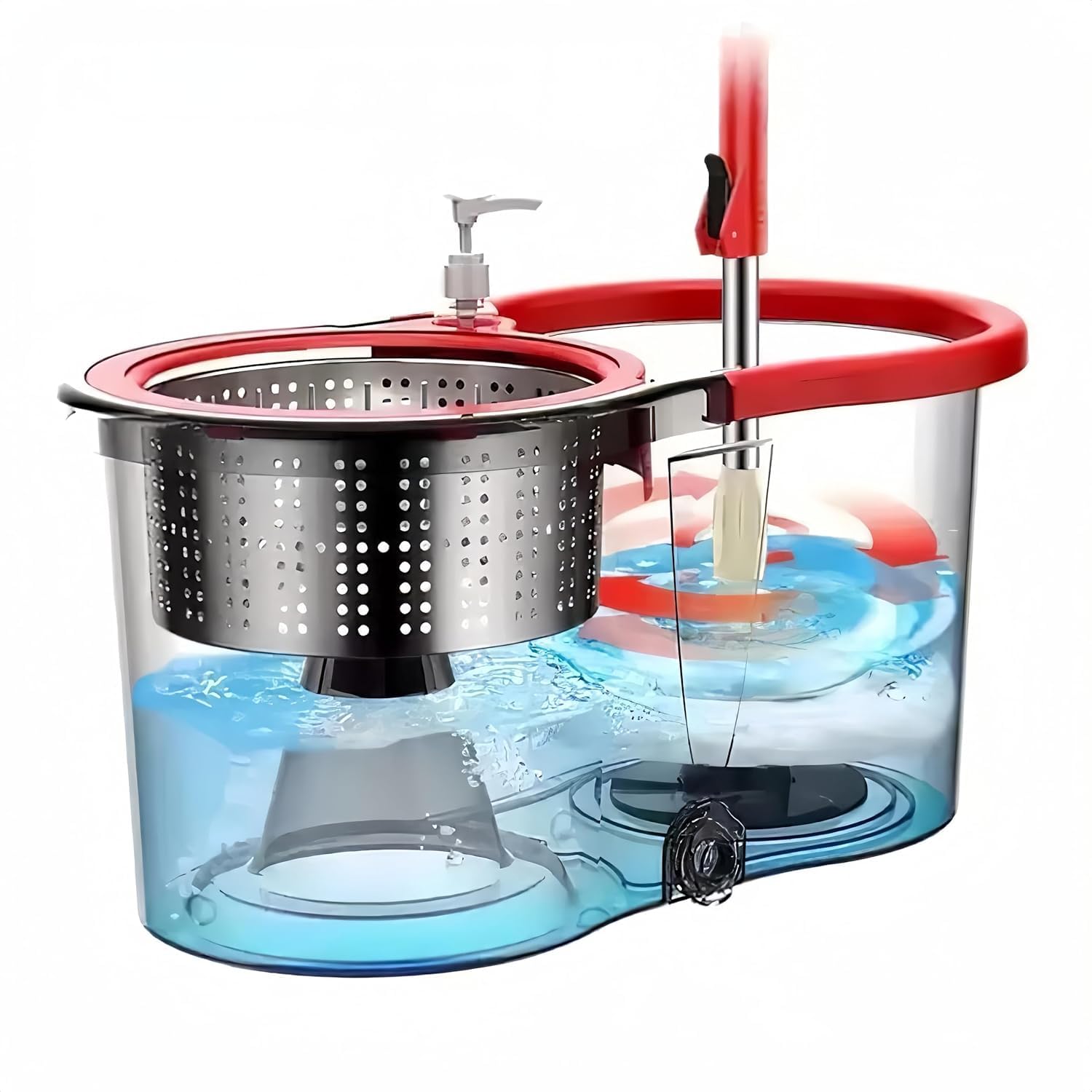 BaytBox Spin Mop and Bucket with Wheels, Extendable Handle,360 Spinning Mop for Floor Cleaning Includes 2 Microfiber Refills Mop Heads for Effortless Cleaning (Black & Red)
