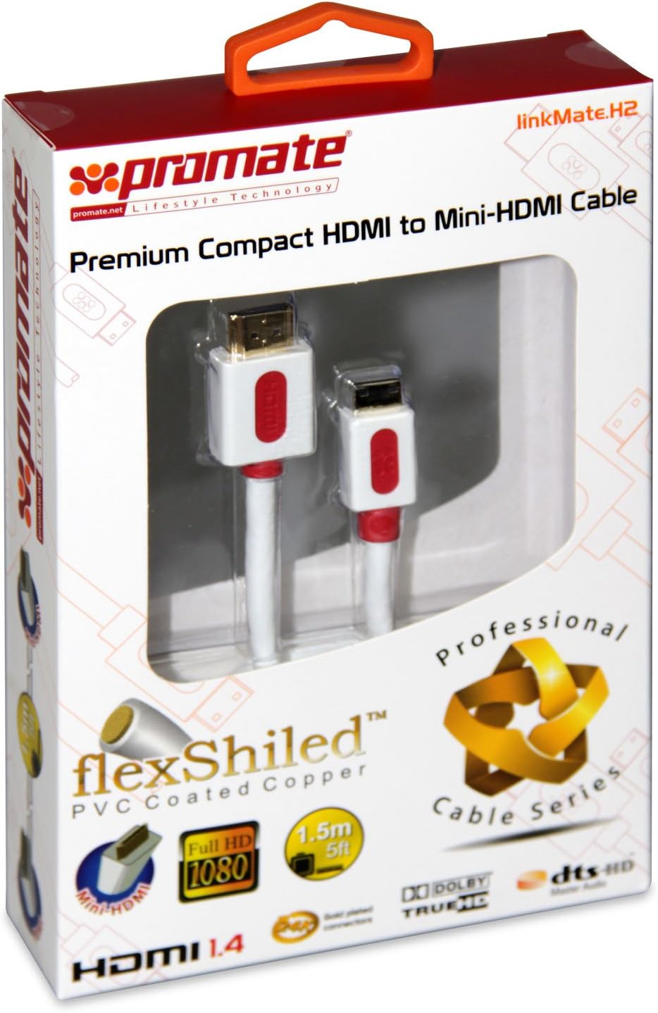 Promate Mini HDMI Cable Gold Plating (24K) 1.5m White linkMate.H2, Clear