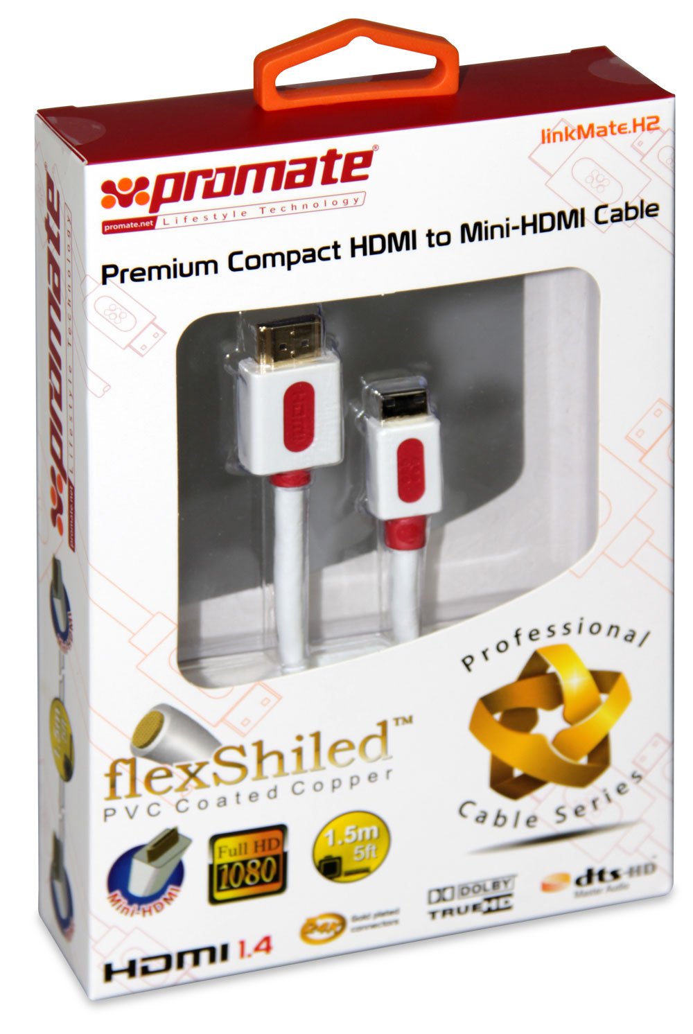 Promate Mini HDMI Cable Gold Plating (24K) 1.5m White linkMate.H2, Clear
