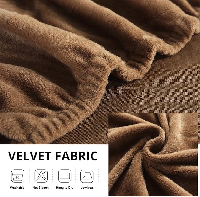 ADOORO Velvet Sofa Slipcover High Stretch Plush Couch Covers Luxury Thick Soft Sofa Cover Washable Furniture Protector,Couch Covers For Dogs,Pets,Kids,Khaki,4-Seater(235-300cm/92-118inch)