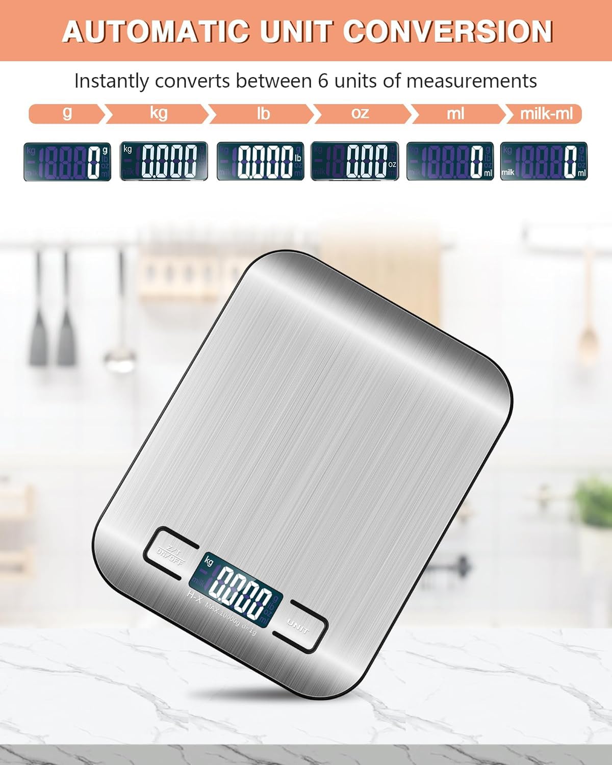 Letron Digital Kitchen Scales 10 kg Kitchen Scales with LCD Display and Tare Function, Kitchen Scales for Baking and Cooking, Measuring Ingredients, Jewellery so on, 1 g