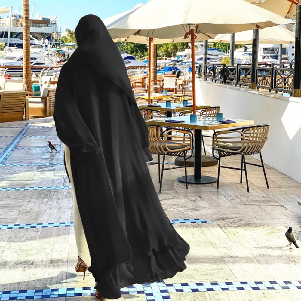 Abayas for Women Muslim Dubai Dress Solid Loose Fit Long Cardigan Islamic Kaftan Robe Open Front Maxi Length