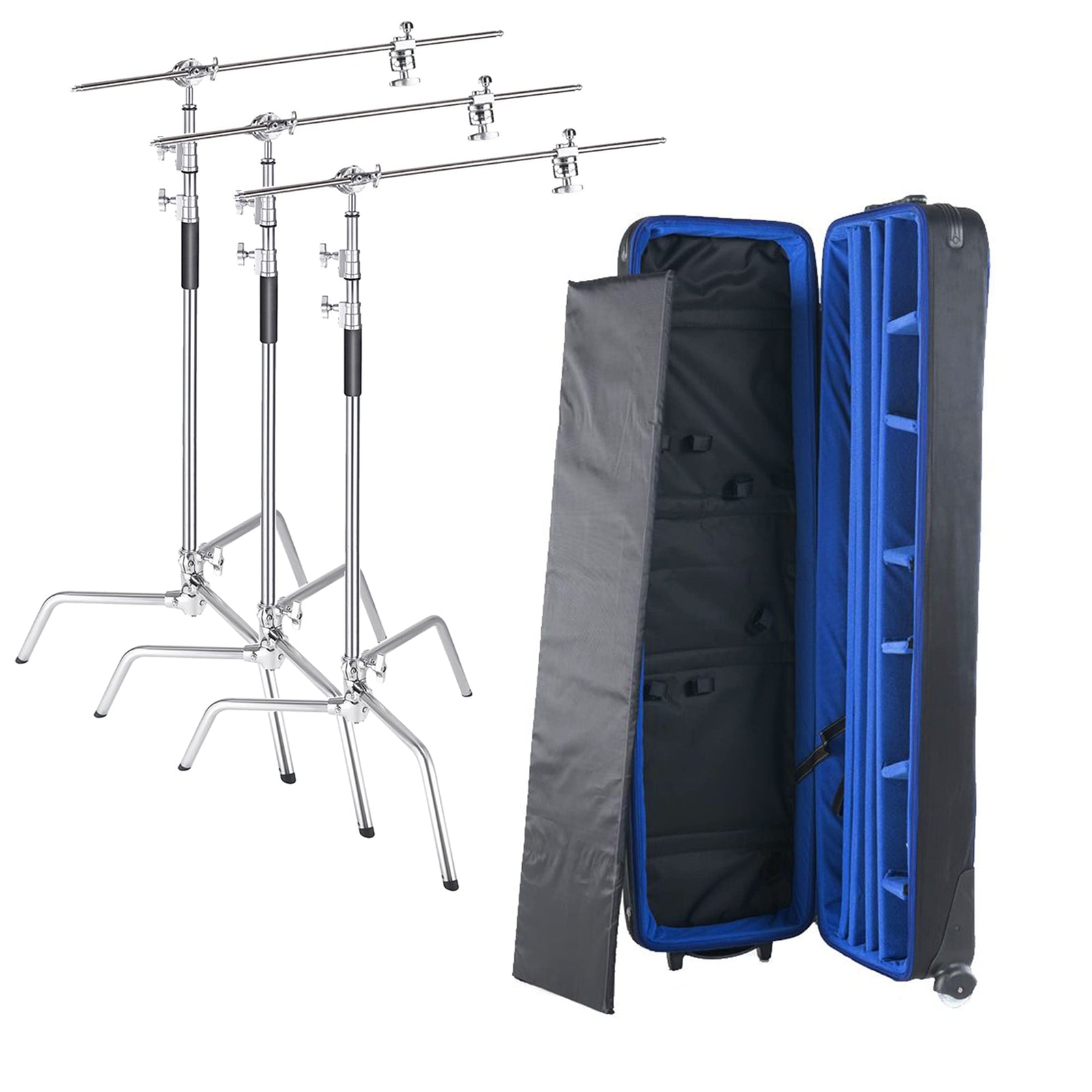 COOPIC C Stand Stainless Steel 336cm/10.8ft Max. Height Studio Photo Video 4 feet Holding Arm Grip with Turtle Base for Light Reflector (3pack Cstand with Trolley Bag)