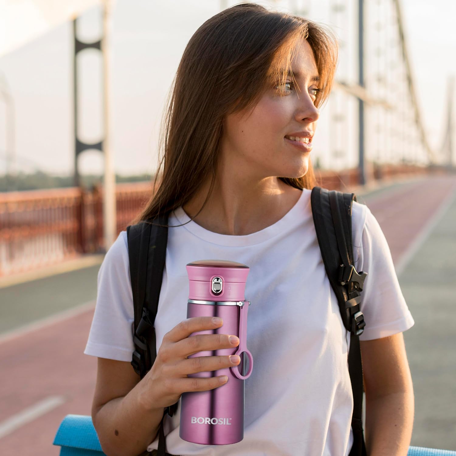 BOROSIL Double Wall Copper Coated Inner Vacuum Insulated Travelease Flask |Water Bottle|Thermos|Sports Bottle|Yoga Bottle|Portable|Office|Outdoor|Reusable Leak Proof PURPLE, 420 ML, BT420PE102
