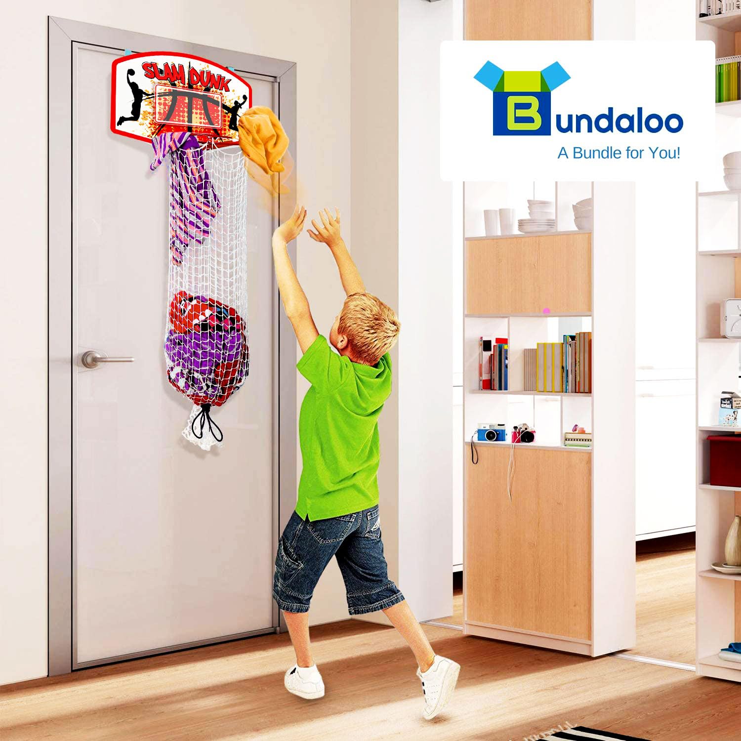 Bundaloo Slam Dunk Basketball Hamper - Over The Door 2 In 1 Hanging Basketball Hoop Or Laundry Hamper Boys & Girls Room Decor - Fun Gift