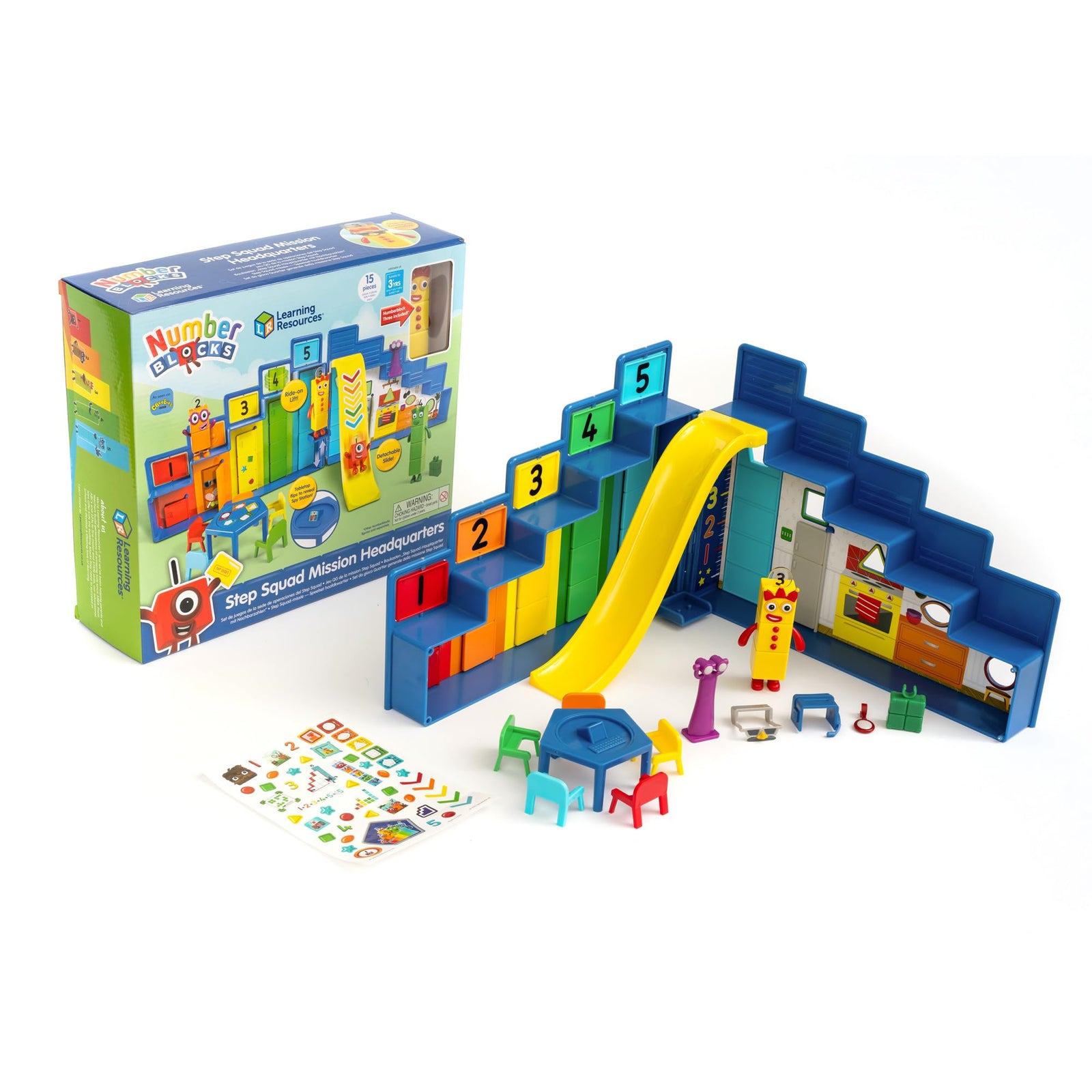 Learning Resources Numberblocks Step Squad Mission Headquarters Deluxe Playset for Ages 3+, Includes Collectible Three Figure, Surprise Hidden Spy Features & Sticker Sheet