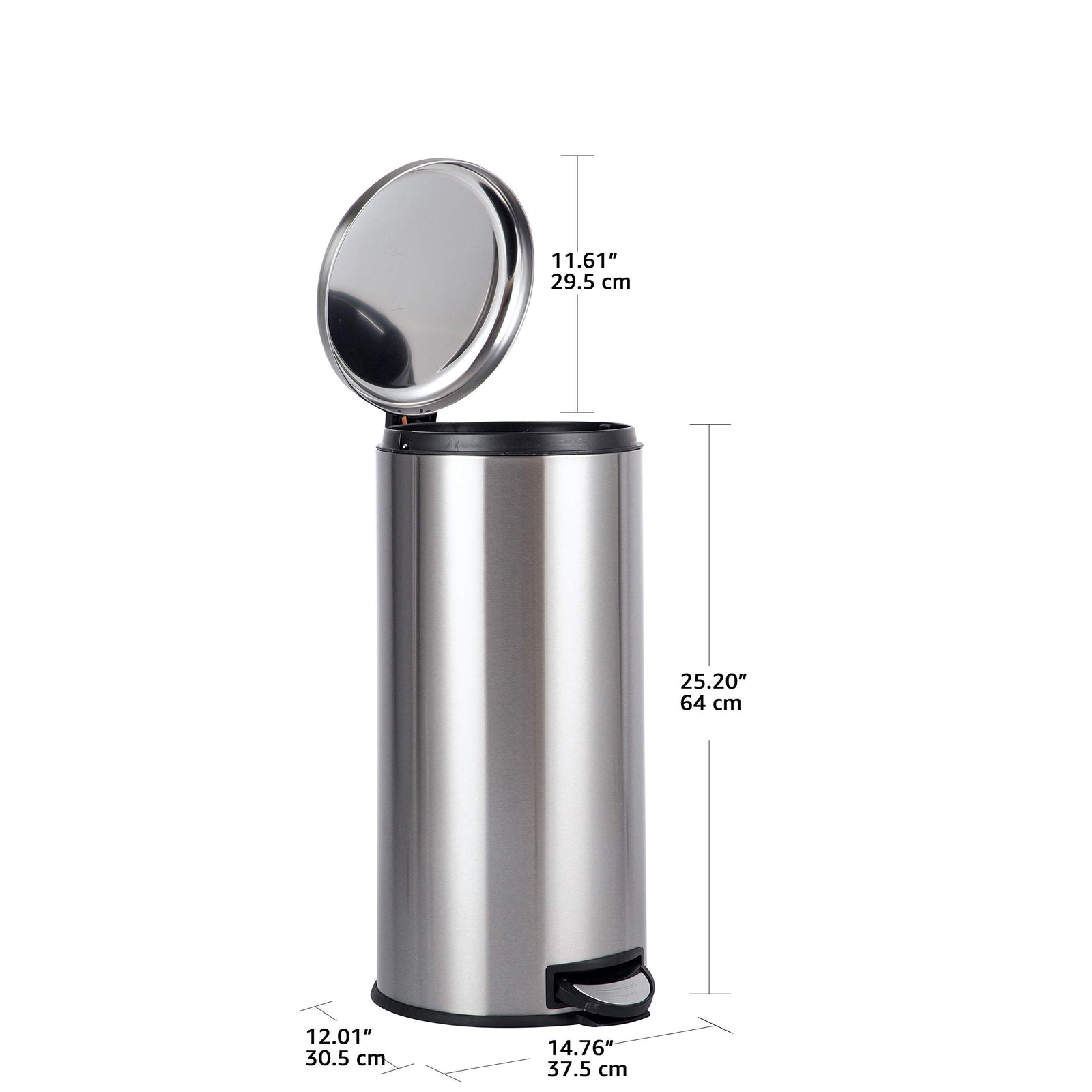 Amazon Basics round pedal trash bin, Stainless Steel, 30L