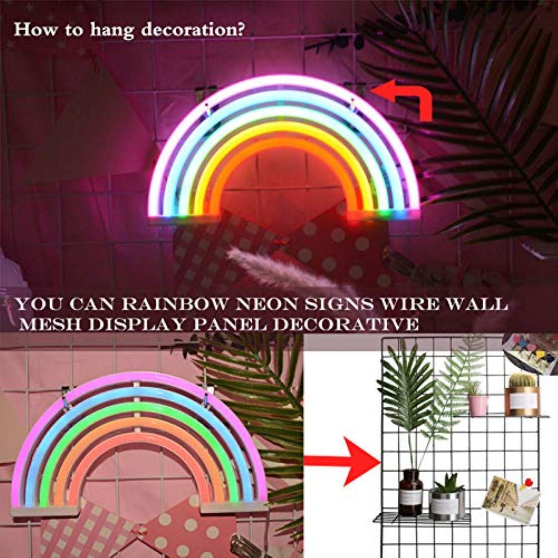 QiaoFei Rainbow Neon Light Signs,Rainbow Wall Decor for Girls Children Baby Room LED Lamp Rainbow Decor Kids Gifts,Battery or USB Operated Table LED Night Lights