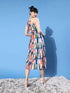 Krave Off White & Blue Halter Neck Crepe Midi Dress.MULTICOLOR.