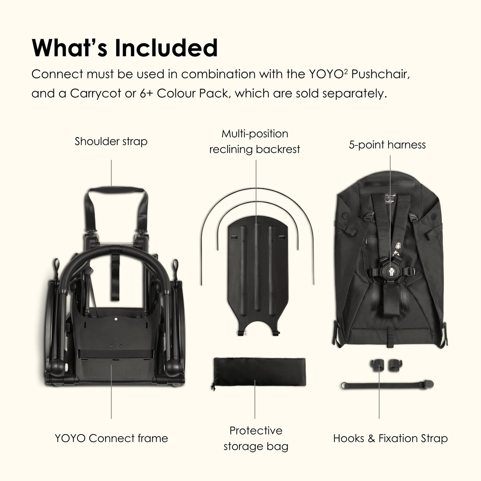 BABYZEN YOYO Stroller Connect - Turn Your Babyzen YOYO2 Stroller into a Double Stroller - Still Compact & Easy to Maneuver - Black