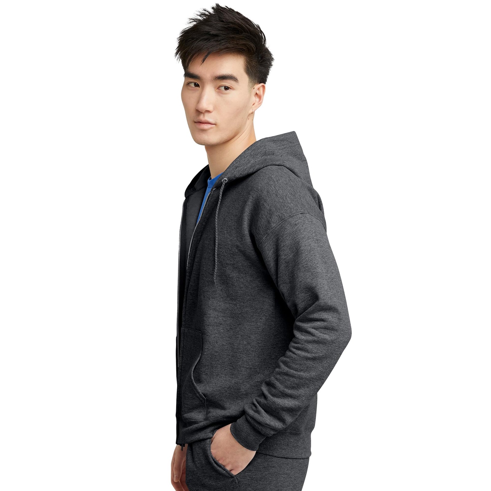 Hanes Men's Hoodie, EcoSmart Fleece Zip-Front Hooded Sweatshirt, Cotton-Blend Fleece Hooded Sweatshirt, Mid-Weight Zip-Up, Charcoal Heather, S