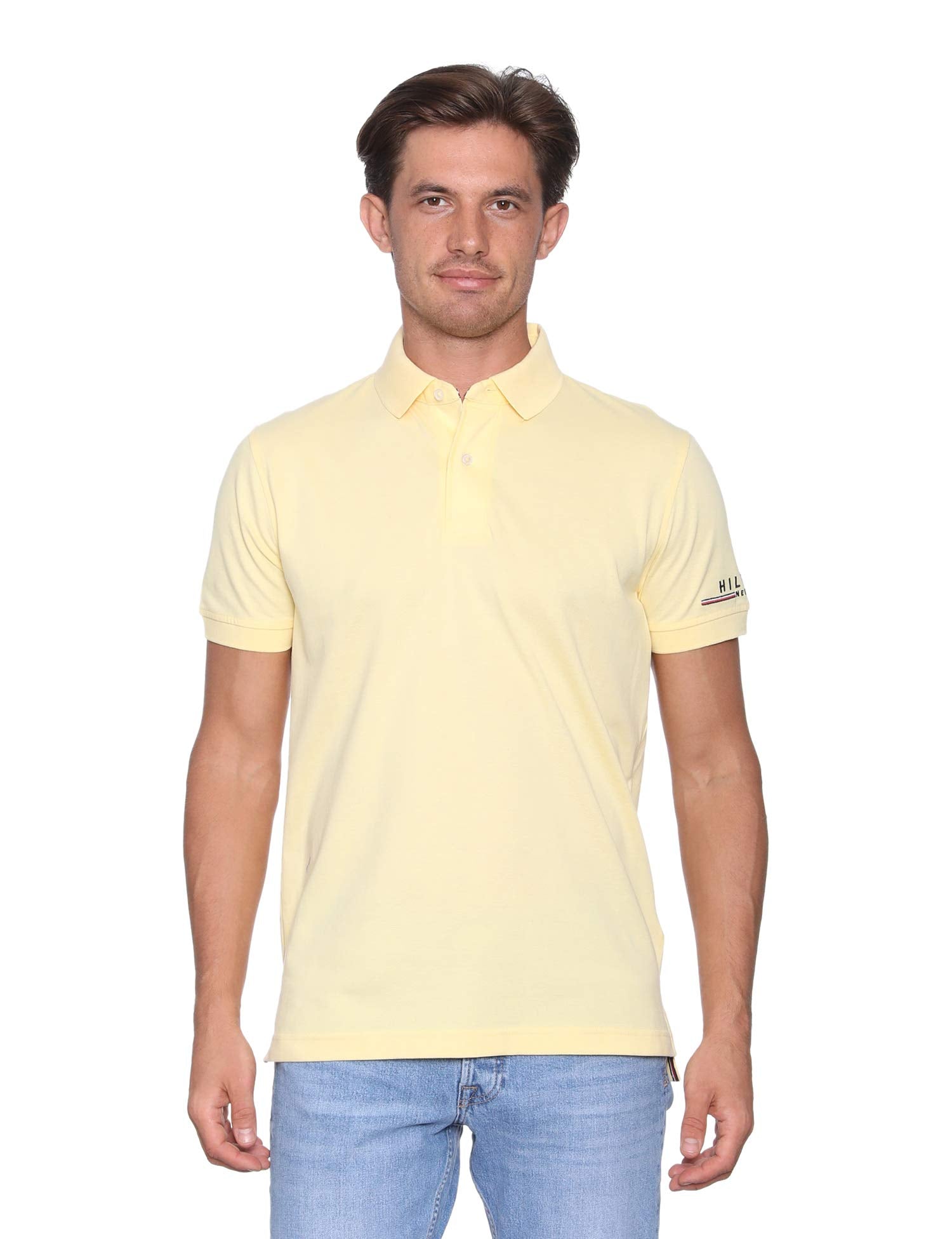 Tommy Hilfiger Pique Embroidered Logo Ribbed Trims Short Sleeves Regular-fit Polo Shirt for Men, Yellow, S