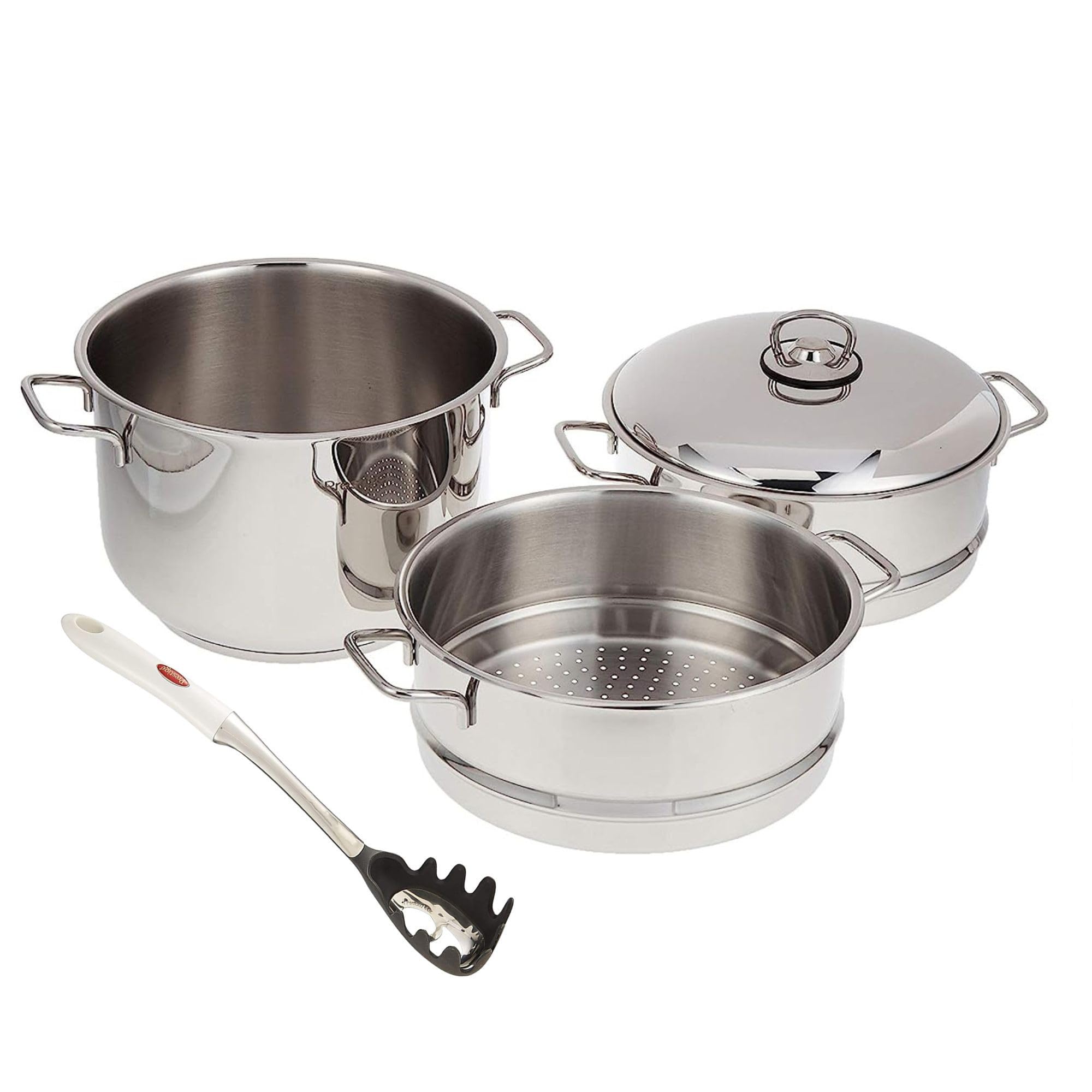 Prestige 3pc 24cm Stainless Steel Steamer + Prestige Nylon Pasta Server