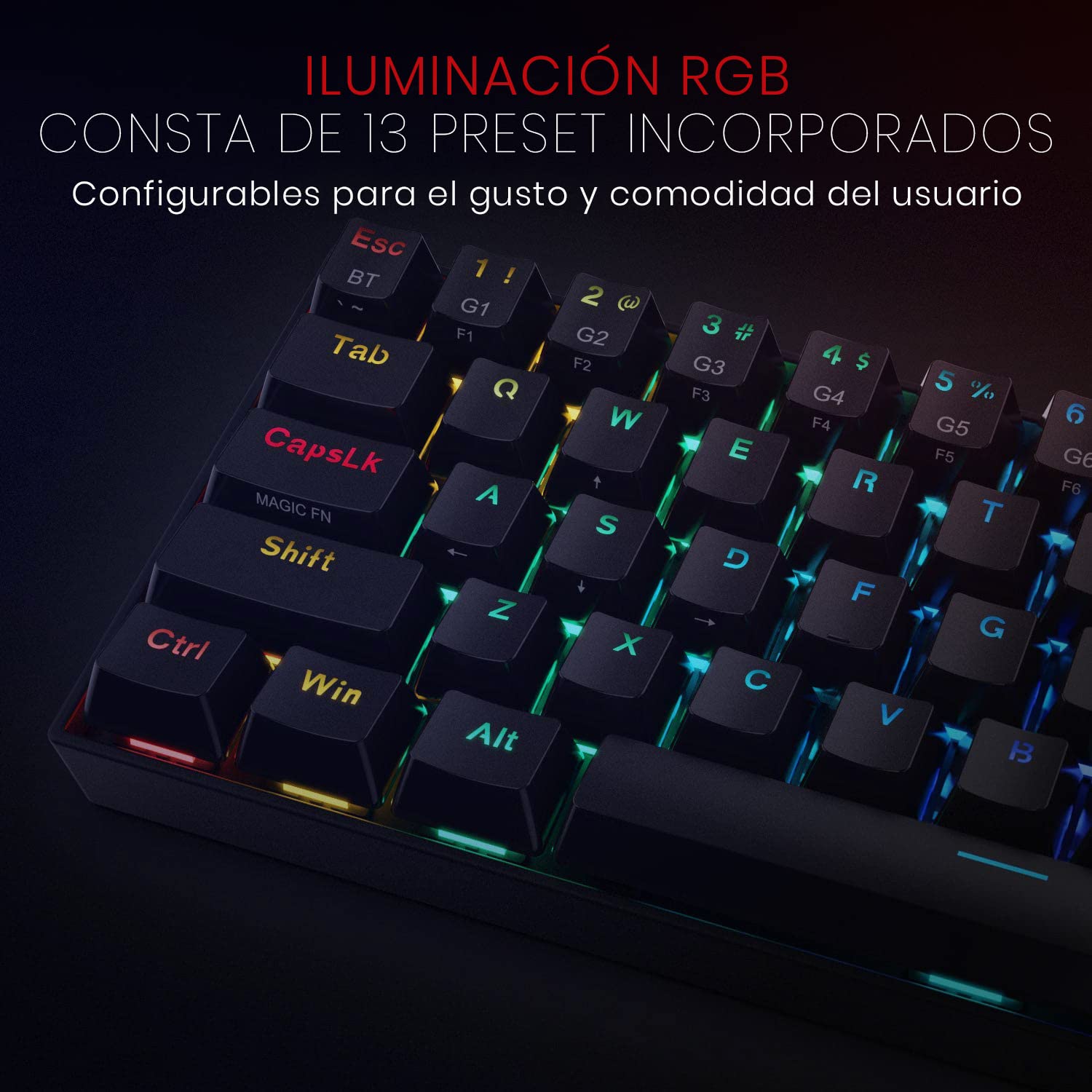 Redragon K530 Draconic 60% Compact Rgb Wireless Mechanical Keyboard, 61 Keys Tkl Designed 5.0 Bluetooth Gaming Keyboard With Brown Switches And 16.8 Million Rgb Lighting For Pc, Laptop, Cell Phone