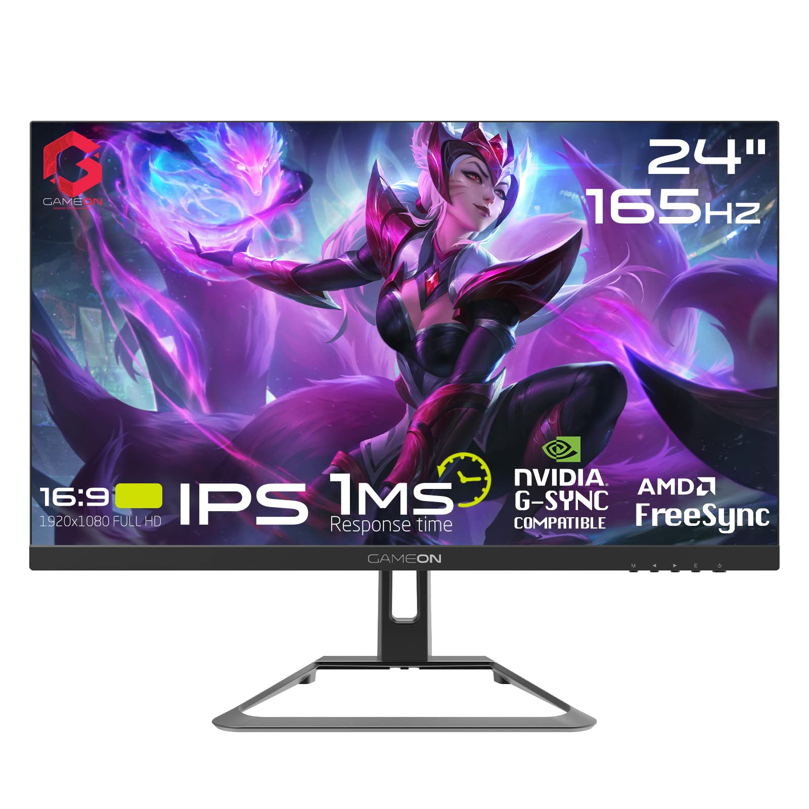 GAMEON New 2024 1080p Gaming Monitor 24 inch, GOE24FHD165IPS, FHD IPS,165Hz Refresh Rate, 1ms Response Time, 2.1 HDMI, G-Sync & FreeSync, HDR, Built-in-Speakers, Console Ready [Amazon Exclusive]