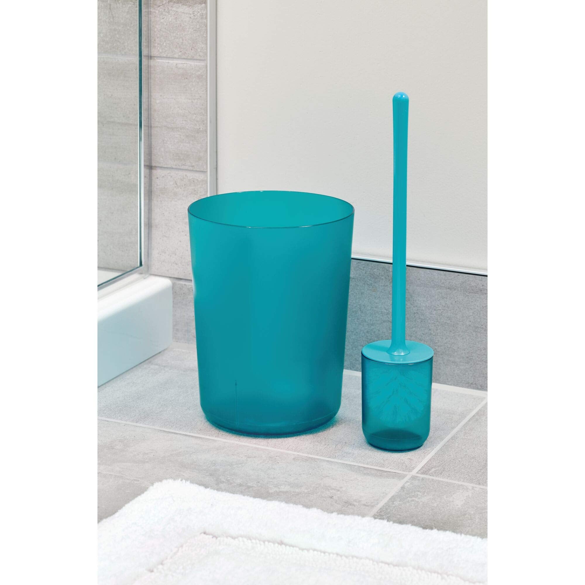 iDesign Finn Compact Round Plastic Trash Can for Bathroom, Bedroom, Home Office, Dorm, 7. 64" x 10", Teal