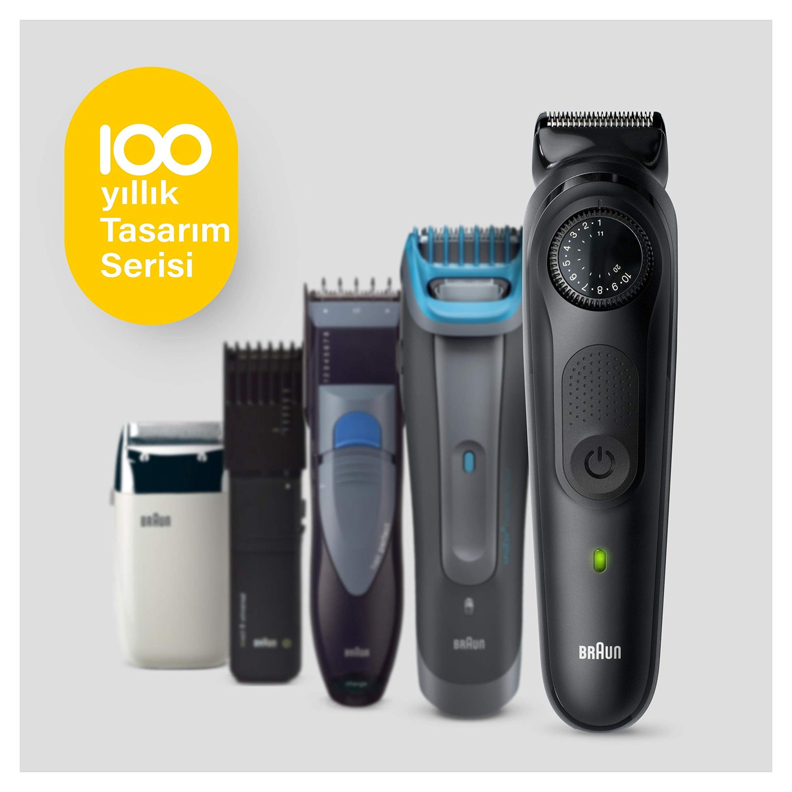 Braun MBBT7, 100 Years Design Edition, Beard Trimmer. Sharp, Fast, Efficient Beard Trimmer and Hair Clipper. With 39 Length Setting Precision Trimming Dial