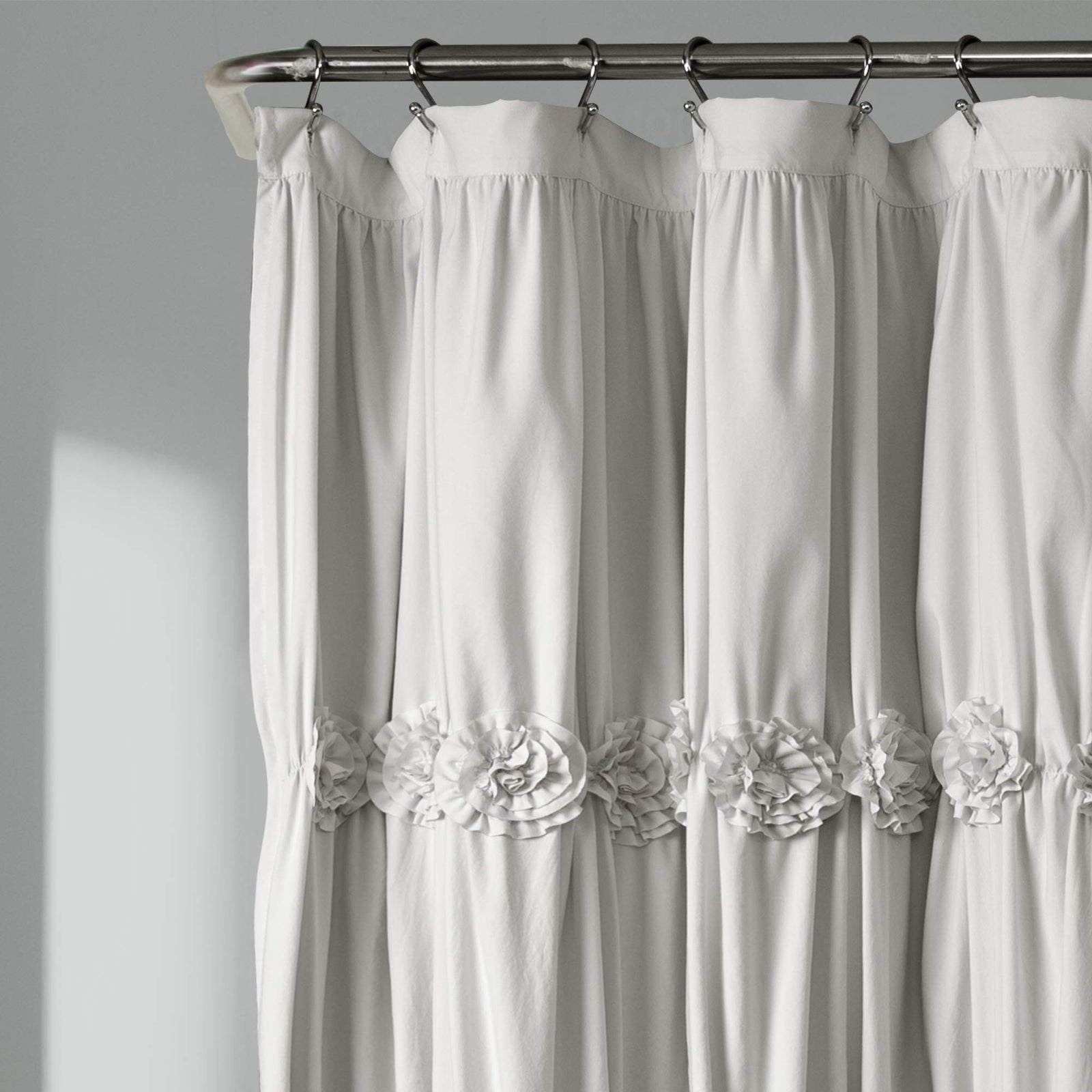 Lush Decor Lush Decor, Light Gray Darla Ruched Floral Bathroom Shower Curtain, x 72