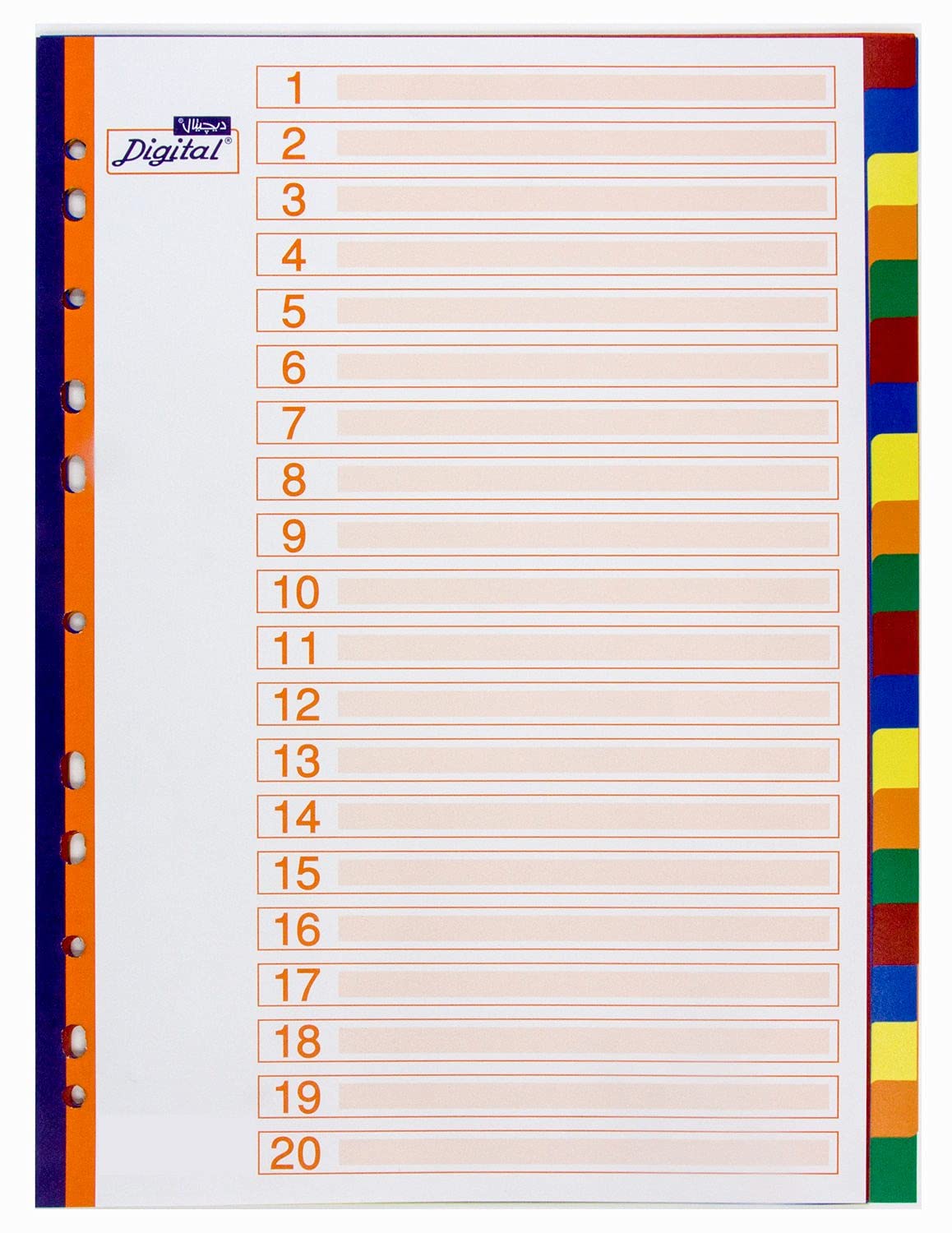 Digital A4 PVC Index Dividers 20 Tabs - Colored