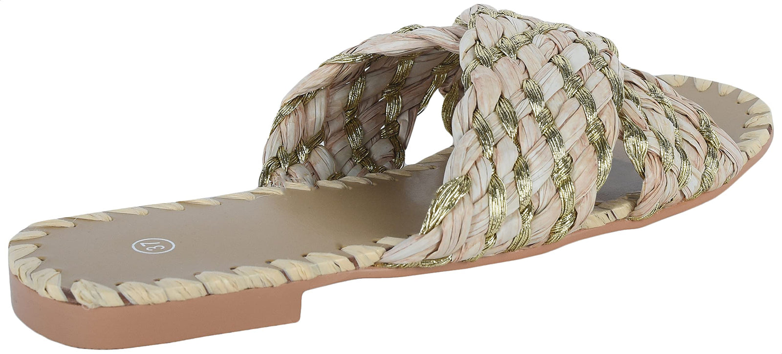 Pixi Straw Cross Strap Flat Slide Slippers for Women