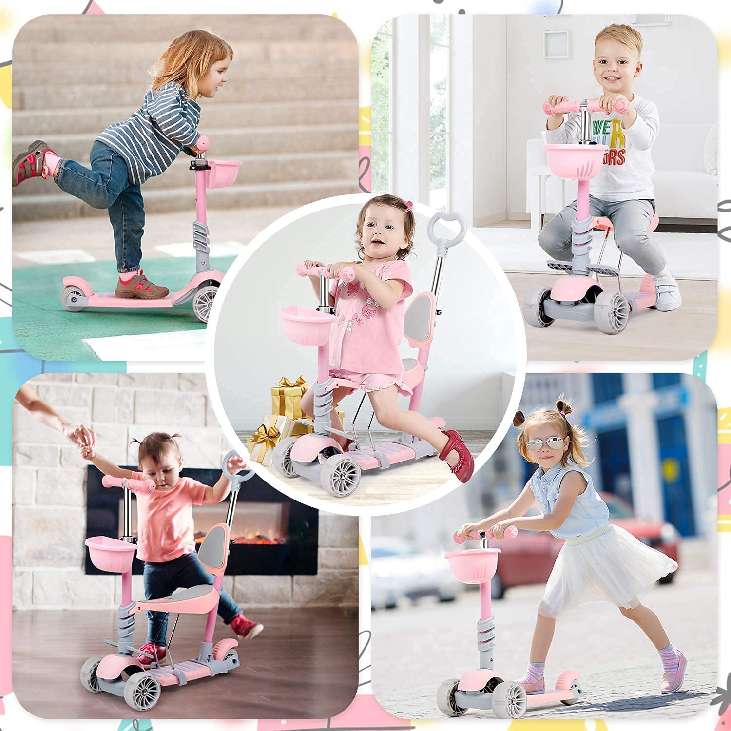 Kids Kick Scooter, Adjustable Scooter for Toddlers 3-12 Years Old Boy and Girls,Support 50 kg,Lightweight Folding Kids Scooter,LED Light-Up Wheels