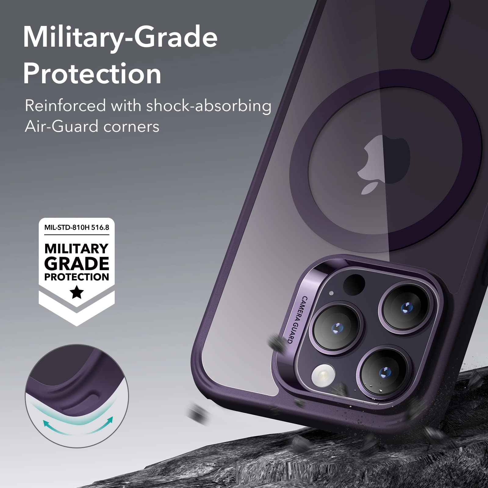 ESR for iPhone 14 Pro Case, MagSafe Phone Case Supports Magnetic Wireless Charging, Shockproof Military-Grade Protection, Scratch-Resistant Back, Classic Hybrid Cover for iPhone 14 Pro, Clear Purple