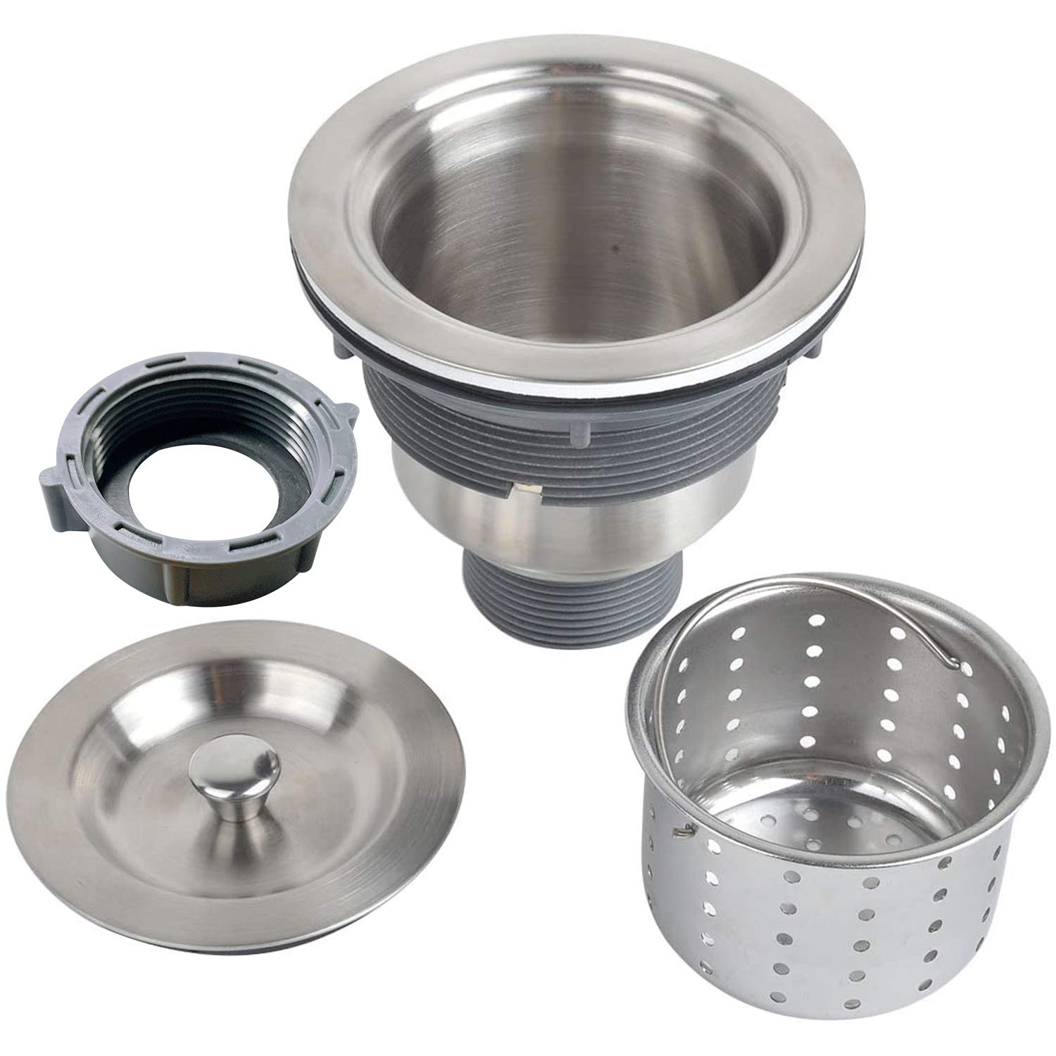 3-1/2 Inch Sink Drain Assembly Kit, Removable Deep Sink Strainer Basket with Sink Stopper/Sealing Lid for Home, Kitchen, Stainless Steel